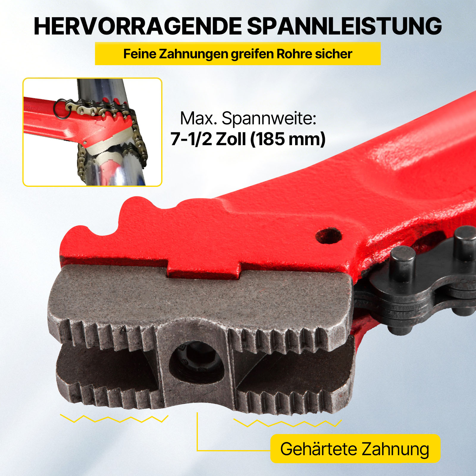 VEVOR Kettenzange Rohr Kupferrohr-Presswerkzeug 91,44 cm, Hochleistungskettenzange Ölfilter Kapazität 110 bis 185 mm, Kettenzange 760 mm Kettenlänge Sanitärrohr Werkzeug