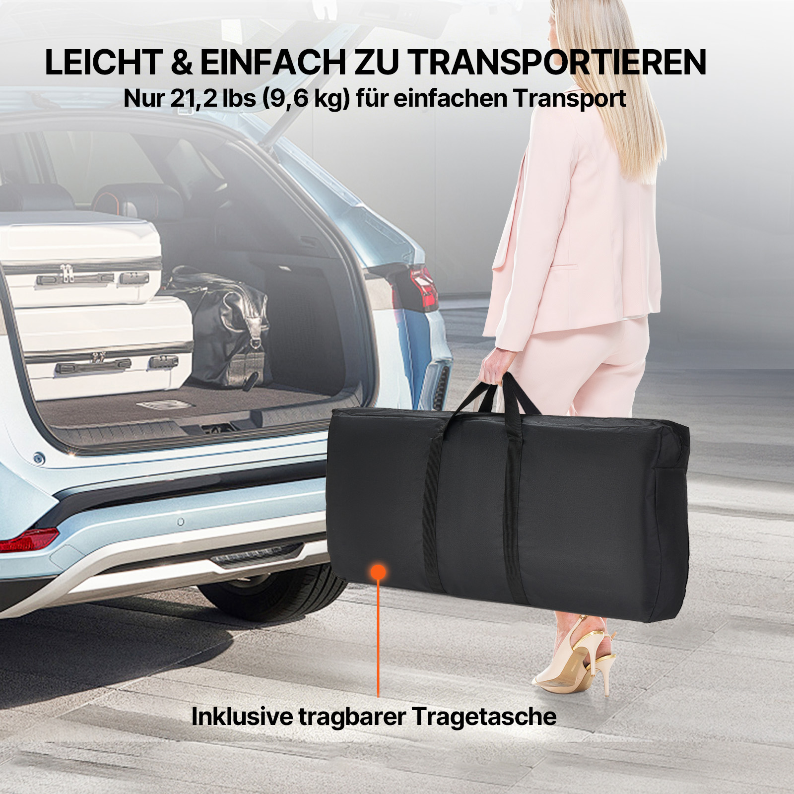 VEVOR Tragbare Messetheke Messetresen, 198 × 38,5 × 88 cm Messestand Ausstellungs-Thekenständer, Faltbarer Promotion-Bartisch Promotiontheke, Rezeptio mit Aufbewahrungsregal, Tragetasche, Schwarz