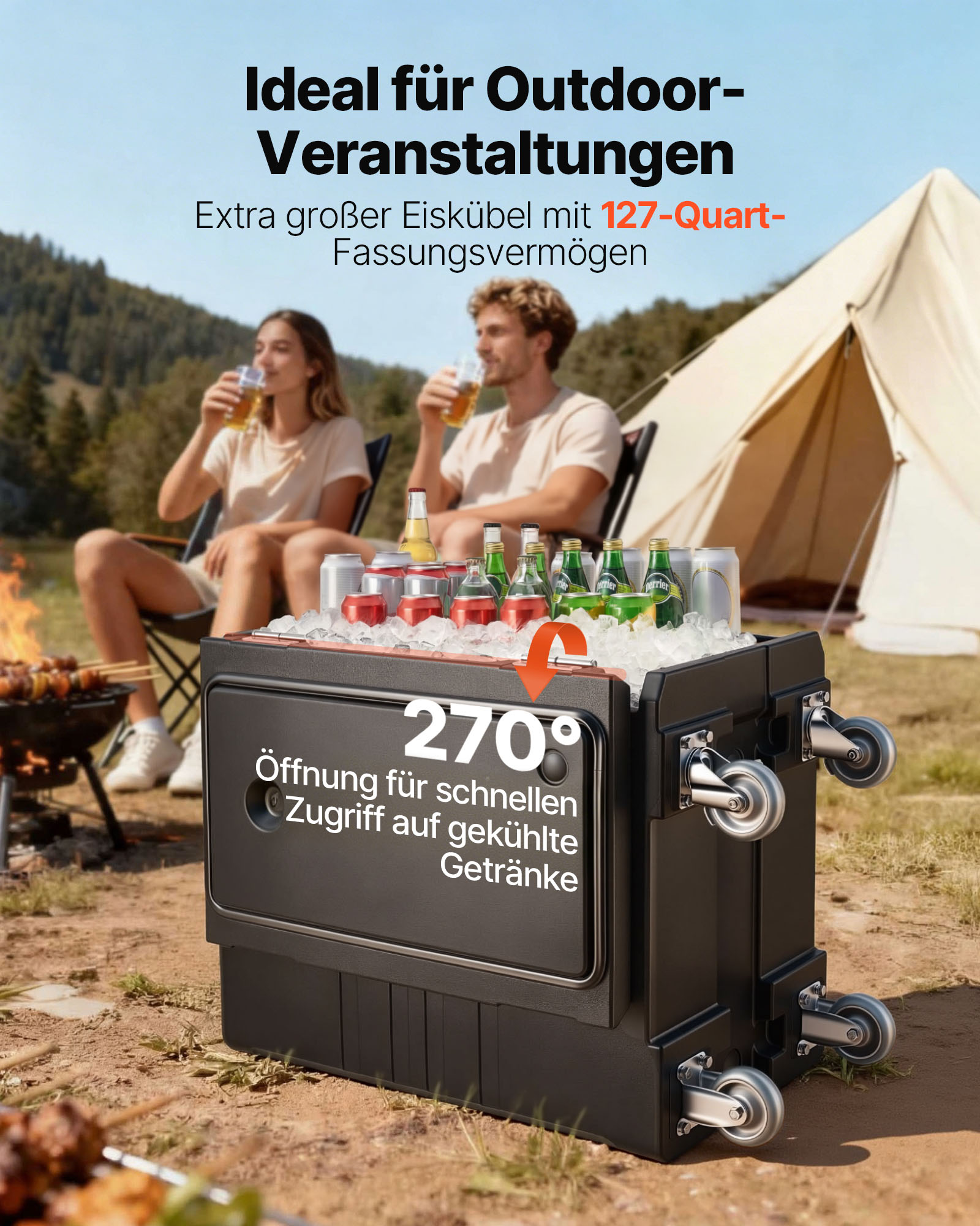VEVOR Isolierter Lebensmittelbehälter-Träger, Frontlader, Catering-Box mit Rädern, 103 L, Schwarz