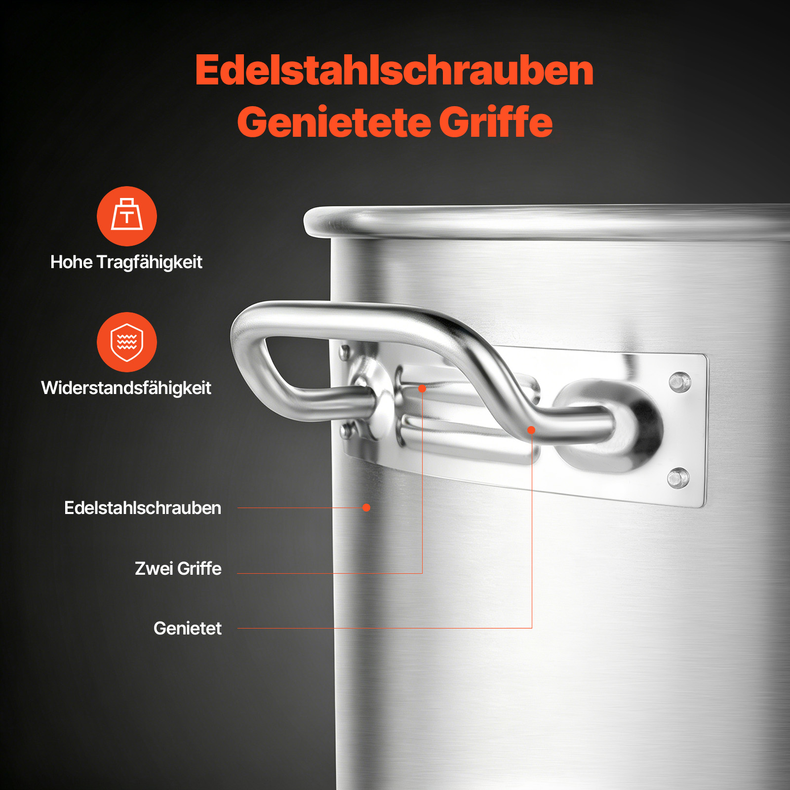 VEVOR Suppentopf Edelstahl, 79,5 L Kochtöpfe Großraumtopf, Kochgeschirr-Saucentopf mit Korb & Deckel & Griff, Suppentopf in Handelsqualität, Schleifbehandlung, zum Dämpfen Kochen oder Braten