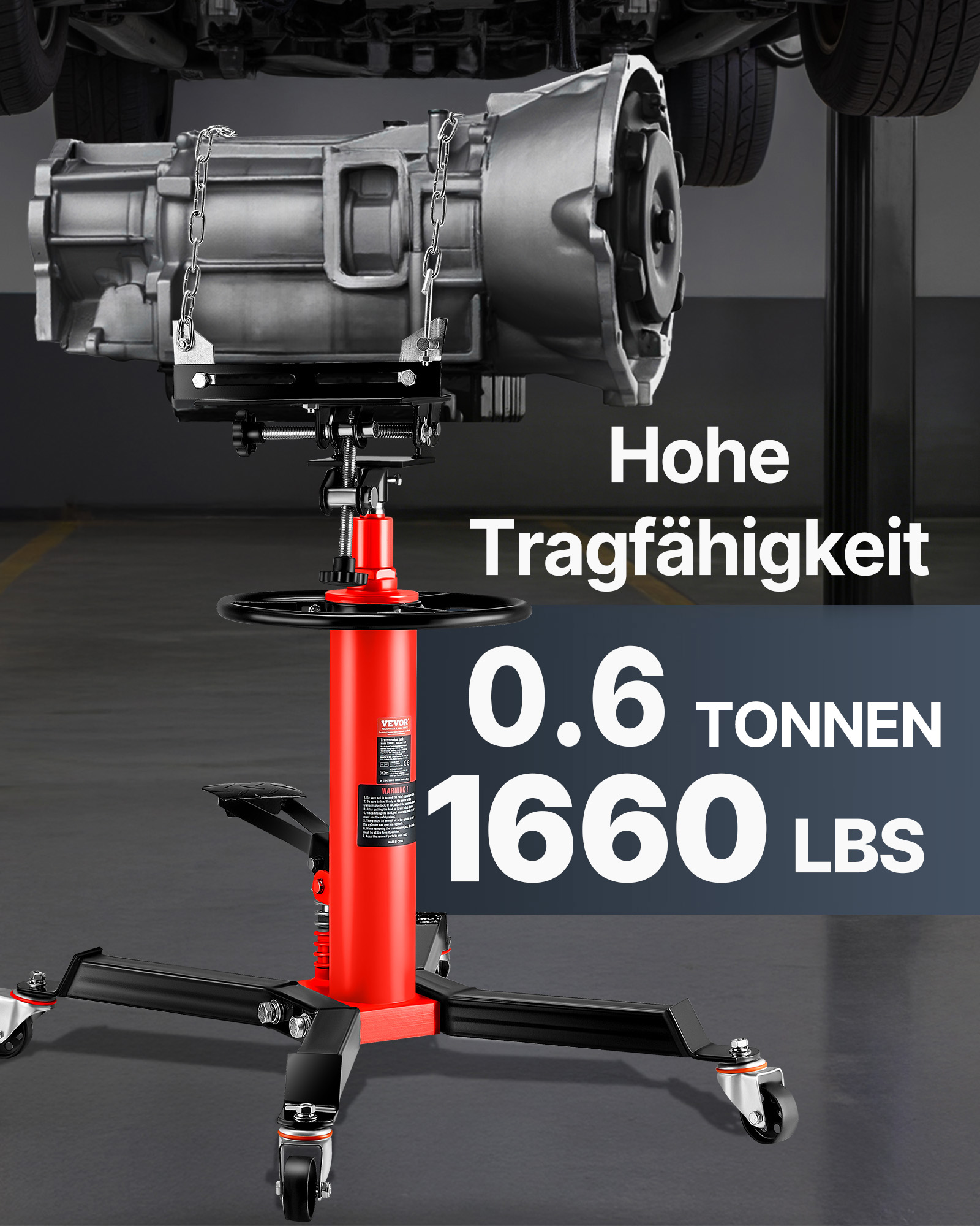 VEVOR Getriebeheber Motorheber 750 kg, Motorblock Getriebe Heber 85-170 cm Hubbereich, 2-Stufen Faulenzer hydraulischer Wagenheber kfz Heber Motorblock Motorheber Autowerkstätten Autogetrieben, Rot