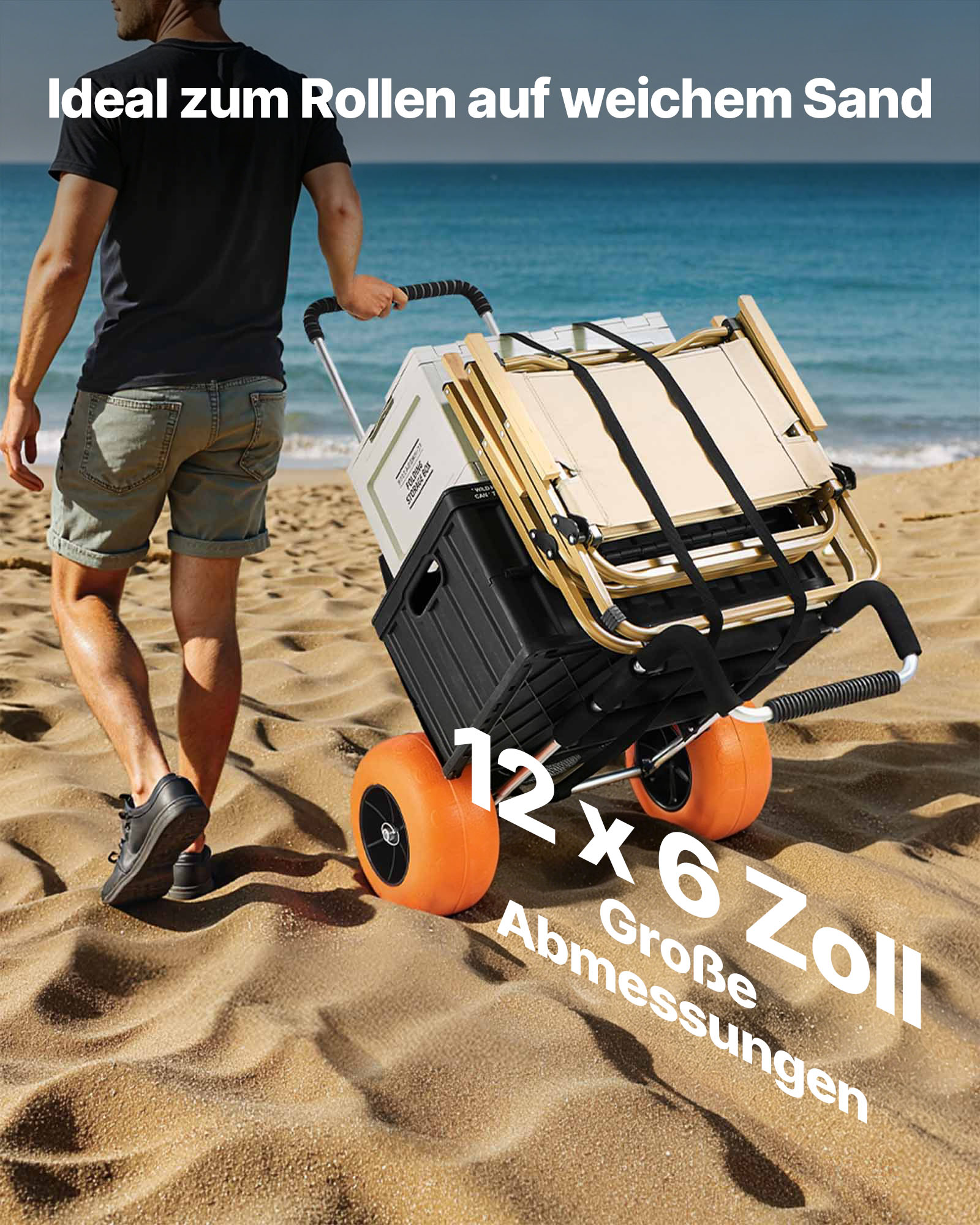 VEVOR Strandkarre Bollerwagen Sandwagen, Strandwagen 74,84 kg Tragkraft, zusammenklappbarer Sandwagen aus Aluminium 685-1135 mm einstellbare Höhe, Wagen für den Strand 76 x 39 cm Ladefläche