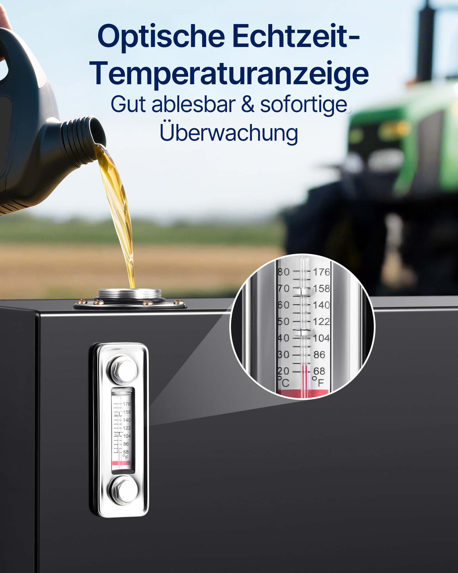 VEVOR Hydraulikflüssigkeitstank, 38 L, Kraftstofftank, robuster hydraulischer Stahltankbehälter, Hydraulikbehälter mit Sieb, Temperaturanzeige, Filter, Entlüftungskappe für Traktoren und LKWs