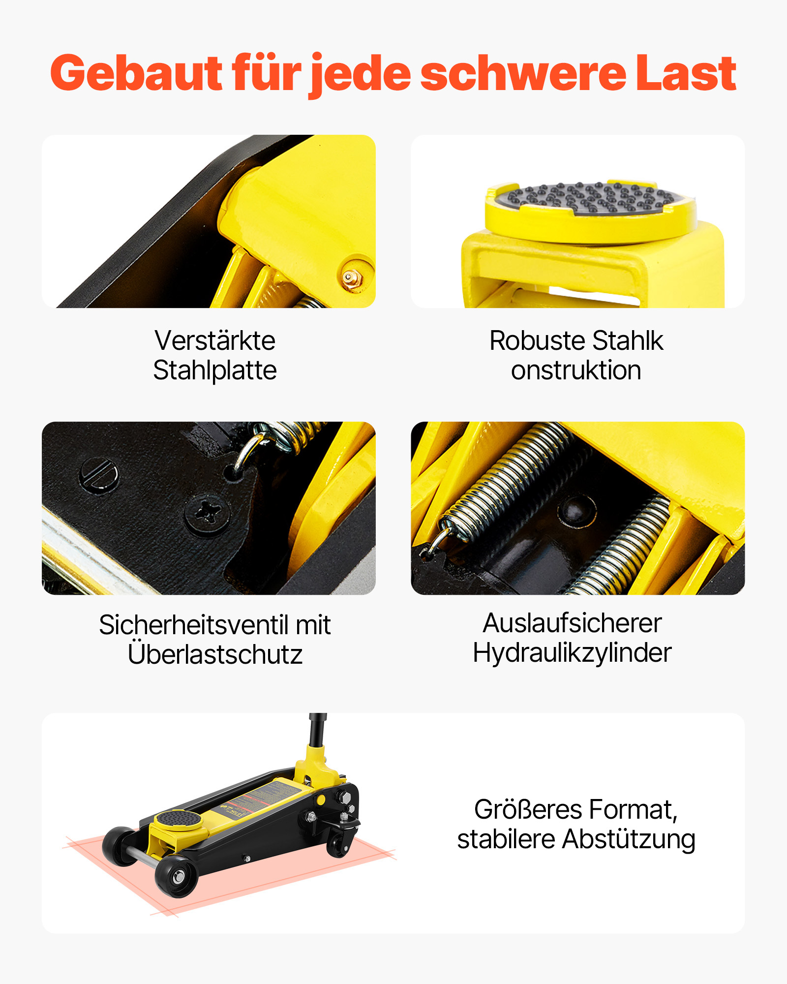 VEVOR Wagenheber, 3 Tonnen niedriger Wagenheber, Hochleistungs-Rennwagenheber aus Stahl mit Einkolben-Schnellhubpumpe, Hubbereich des Wagenhebers 5,12"-20