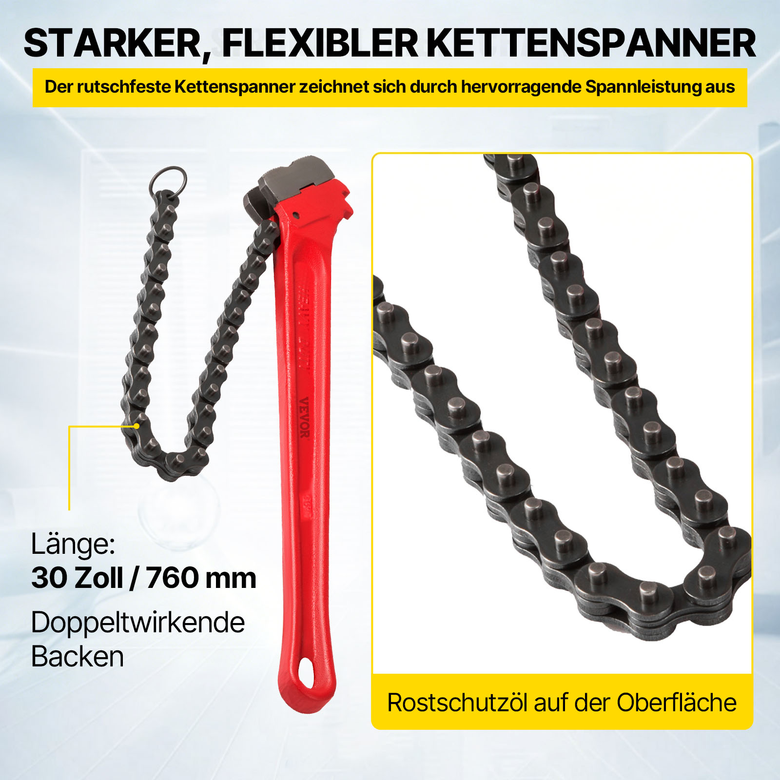 VEVOR Kettenzange Rohr Kupferrohr-Presswerkzeug 91,44 cm, Hochleistungskettenzange Ölfilter Kapazität 110 bis 185 mm, Kettenzange 760 mm Kettenlänge Sanitärrohr Werkzeug