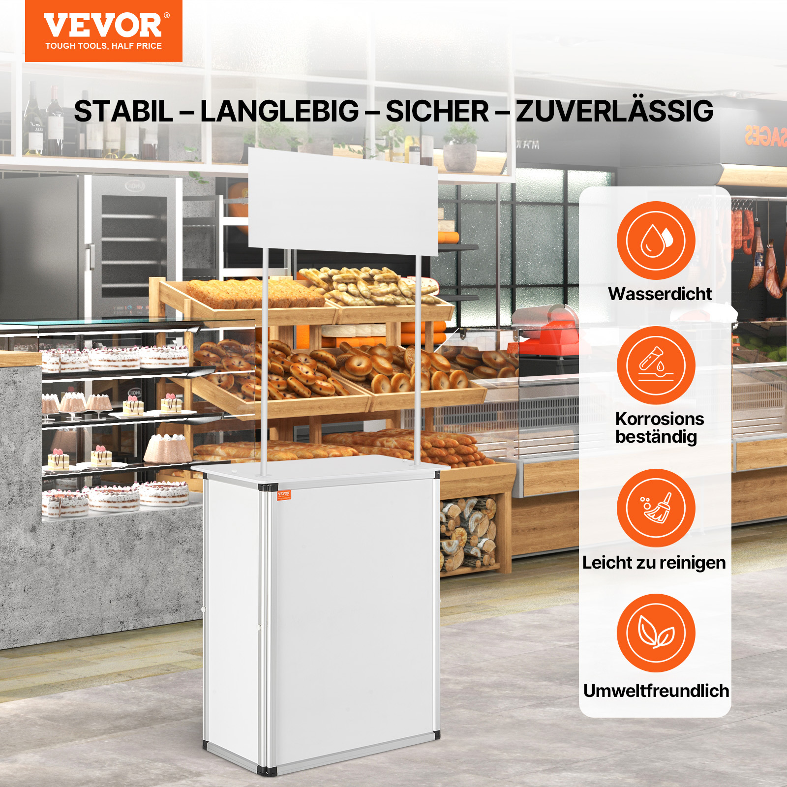 VEVOR Tragbare Messetheke Messetresen, 78,5 × 38 × 181,5 cm Messestand Ausstellungs-Thekenständer, Faltbarer Promotion-Einzelhandels-Bartisch, Rezeption Messestand mit Aufbewahrungsregal, Tragetasche