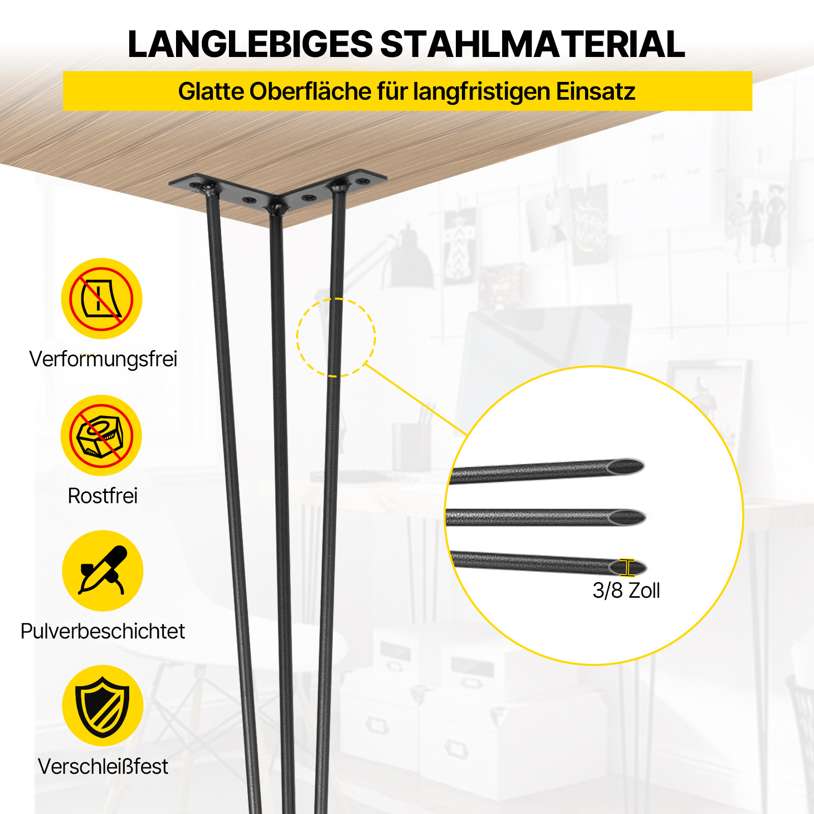 VEVOR Haarnadelbeine Tischbeine Tischgestell Metall 28 Zoll 71,1 cm Kohlenstoffstahl mit 4 Gummibodenfüßen Metall Schwarz 4 Stück verstellbar