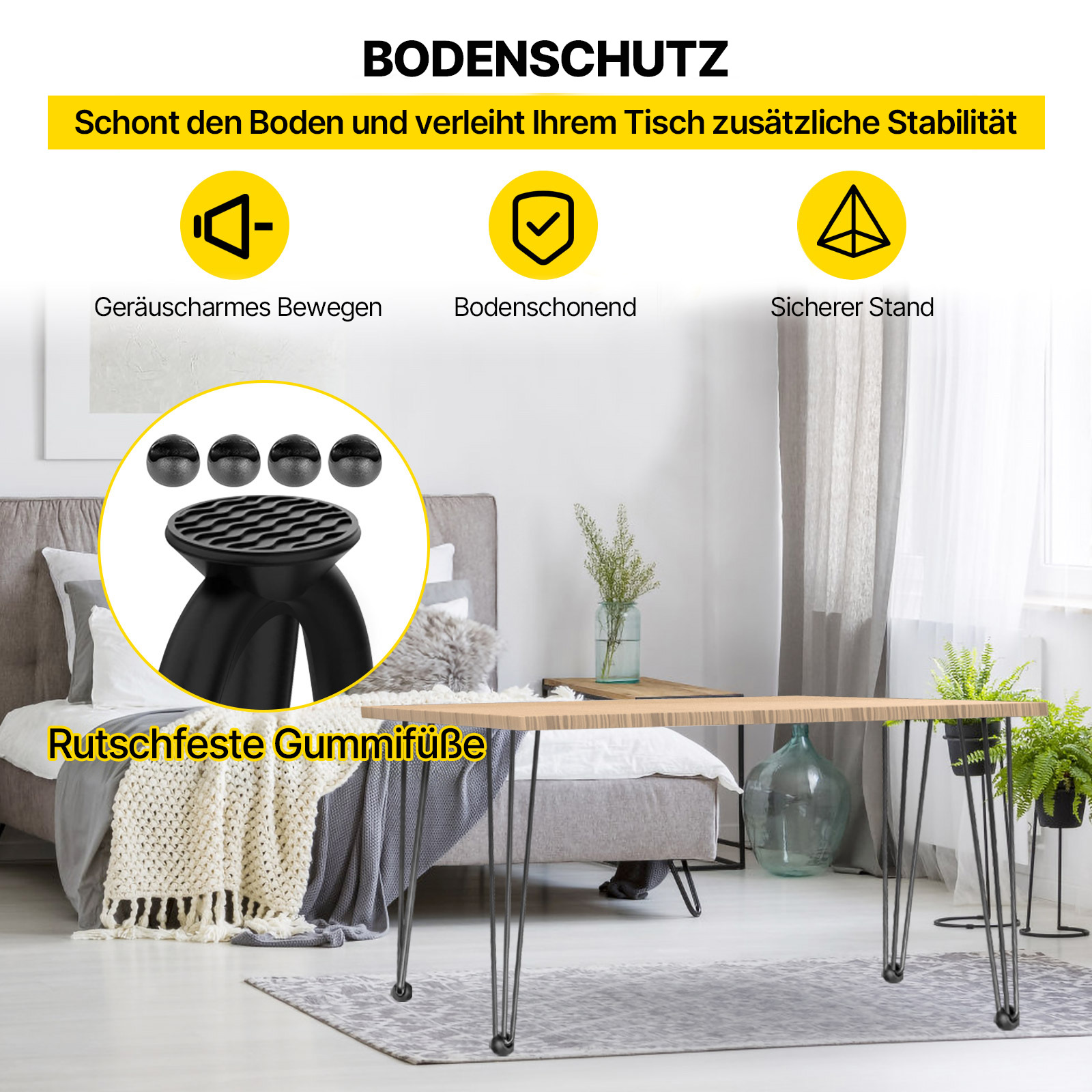 VEVOR Tischbeine Metall Tischfüße verstellbar 61 cm austauschbare Diy Tischbeine Metall Schwarz 4 Stück mit 4 Gummibodenfüße Haarnadel