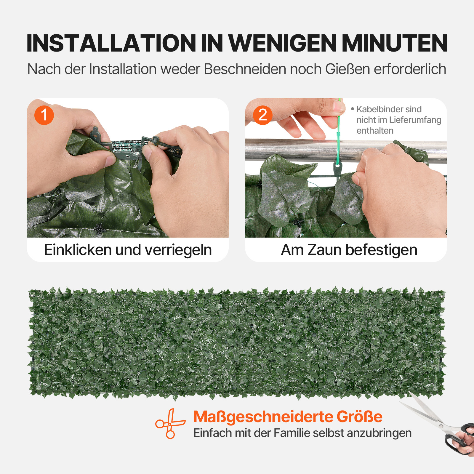 VEVOR Sichtschutzzaun 990x4010mm künstlicher grüner Sichtschutz Efeuzaun mit Netzgeweberückseite und verstärkter Verbindung, künstliche Hecken mit Weinblättern als Dekoration für Garten Hof Balkon