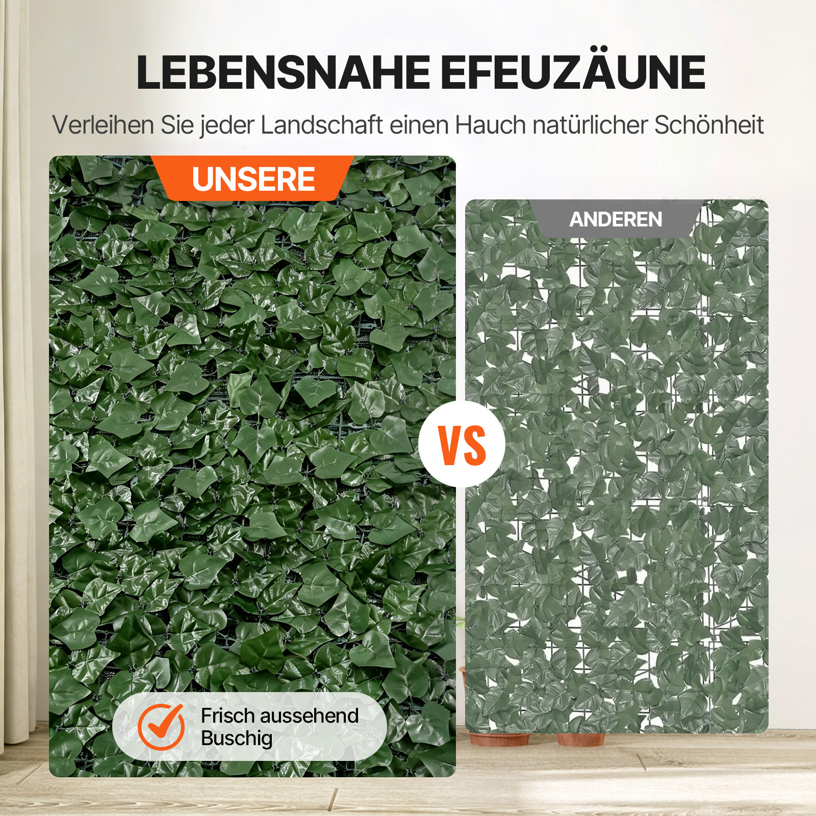 VEVOR Sichtschutzzaun 990x4010mm künstlicher grüner Sichtschutz Efeuzaun mit Netzgeweberückseite und verstärkter Verbindung, künstliche Hecken mit Weinblättern als Dekoration für Garten Hof Balkon