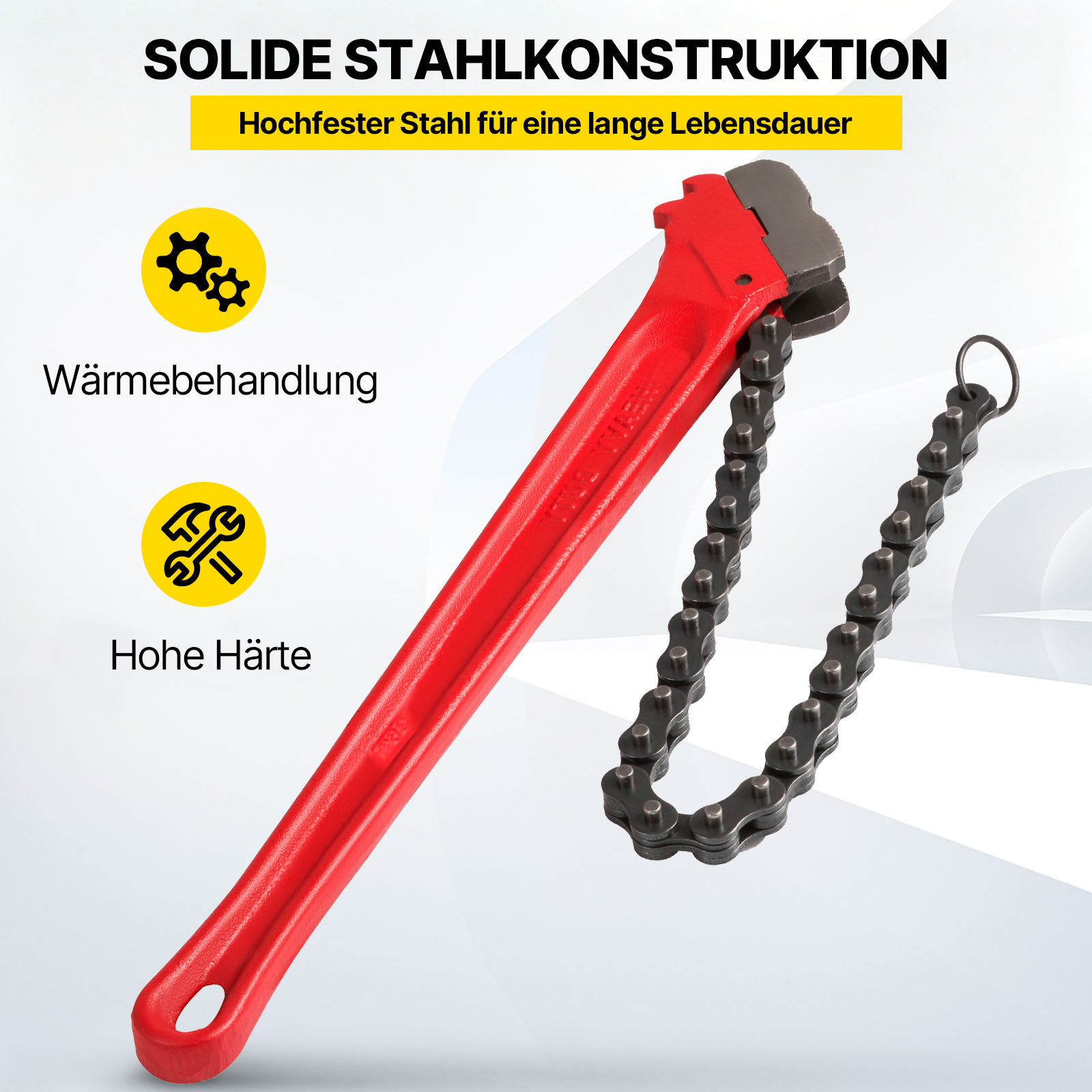 VEVOR Kettenzange Rohr Kupferrohr-Presswerkzeug 91,44 cm, Hochleistungskettenzange Ölfilter Kapazität 110 bis 185 mm, Kettenzange 760 mm Kettenlänge Sanitärrohr Werkzeug