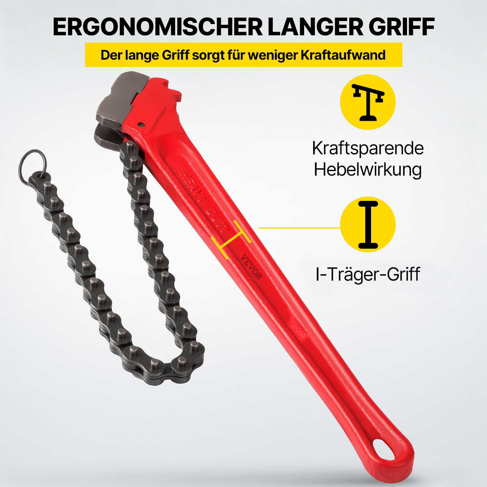 VEVOR Kettenzange Rohr Kupferrohr-Presswerkzeug 91,44 cm, Hochleistungskettenzange Ölfilter Kapazität 110 bis 185 mm, Kettenzange 760 mm Kettenlänge Sanitärrohr Werkzeug