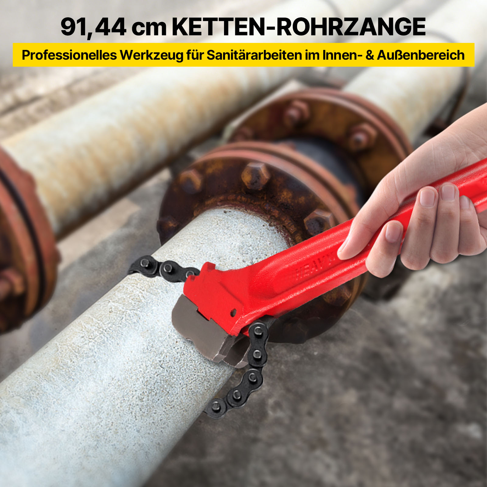 VEVOR Kettenzange Rohr Kupferrohr-Presswerkzeug 91,44 cm, Hochleistungskettenzange Ölfilter Kapazität 110 bis 185 mm, Kettenzange 760 mm Kettenlänge Sanitärrohr Werkzeug