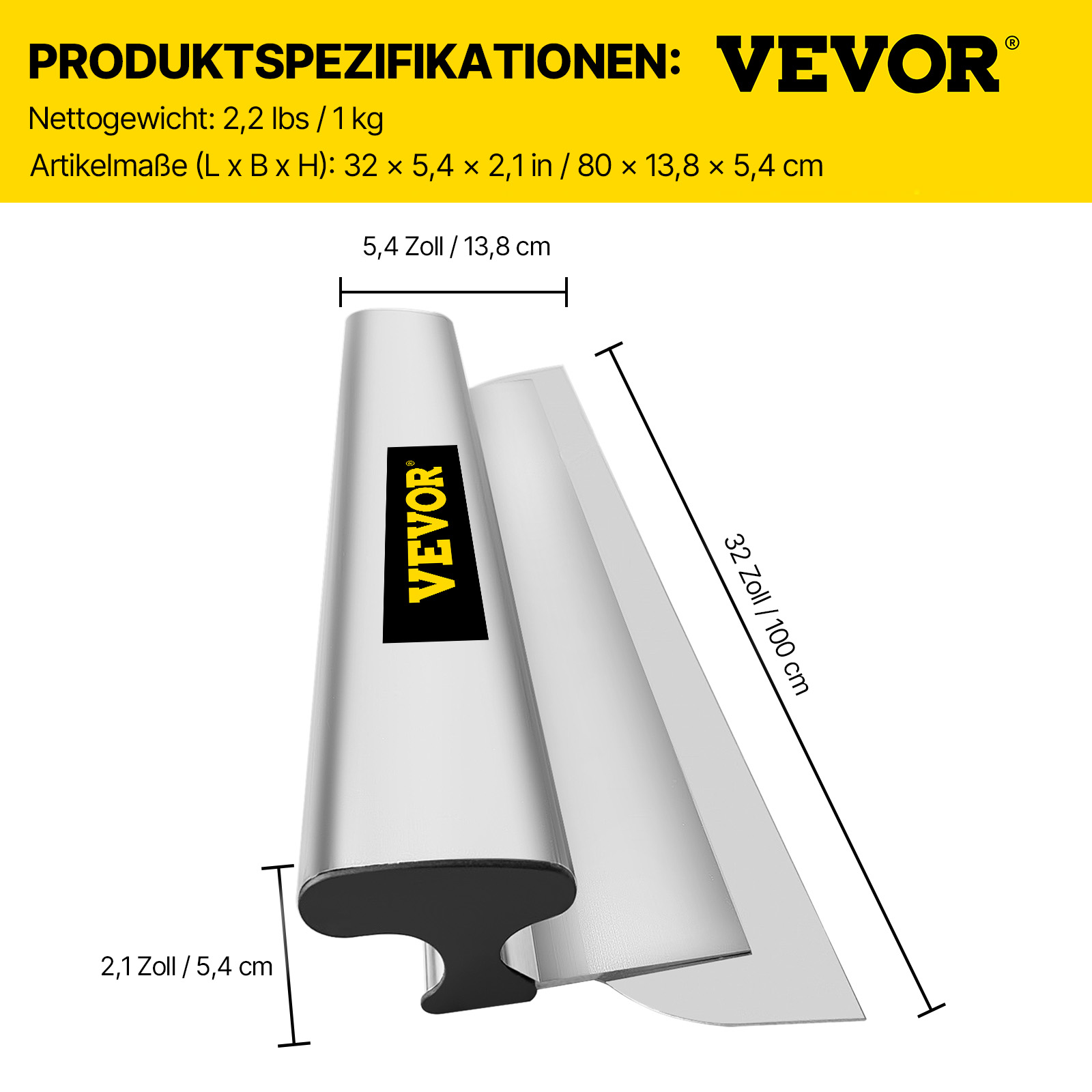 VEVOR Trockenbau Skimming Blade, 101,6 cm Smoothing Knock-Down Knife, Stainless Steel Putty Knife Finishing Tool, High-Impact End Caps for Sheetrock Drywall Gyprock Wall-Board Plasterboard