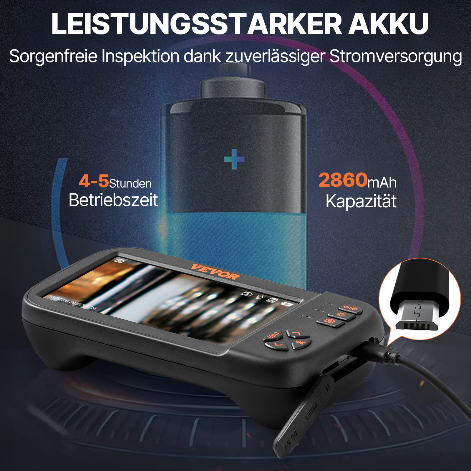 VEVOR Endoskopkamera mit Licht Dreifach Linsen Industrie Endoskop 4,5" IPS Bildschirm Inspektionskamera 1920x1080 Wasserdichtes Rohrkamera Inspektion von Automotoren Abwasserkanälen HVAC-Kanälen