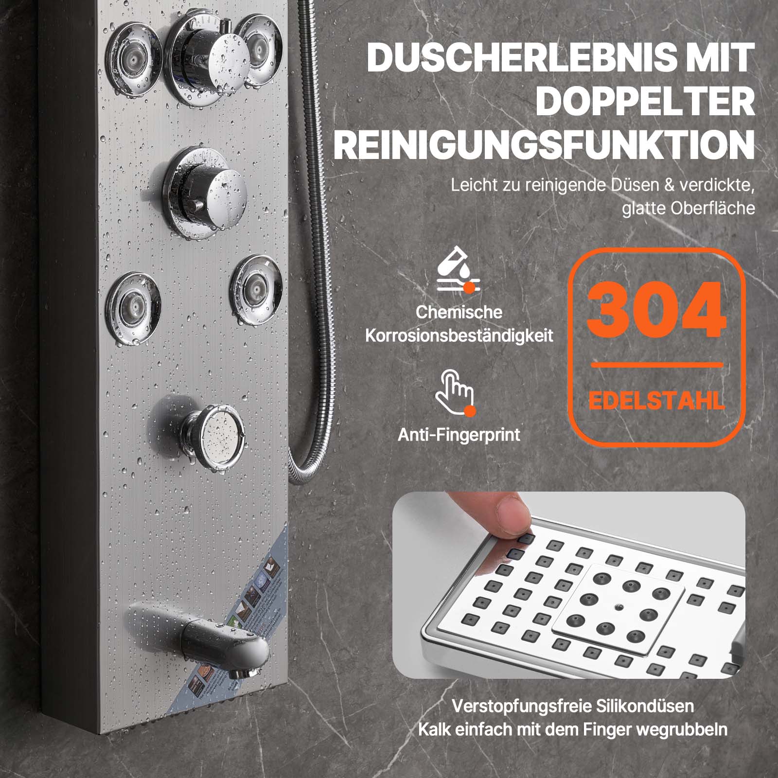 VEVOR Duschpaneelsystem, 6 Duschmodi, LED- und Bildschirm-Wasserkraft-Duschpaneelturm, Regenfall, Wasserfall, 8 Massagedüsen, Wannenauslauf, Handbrause, Wandduschset aus Edelstahl