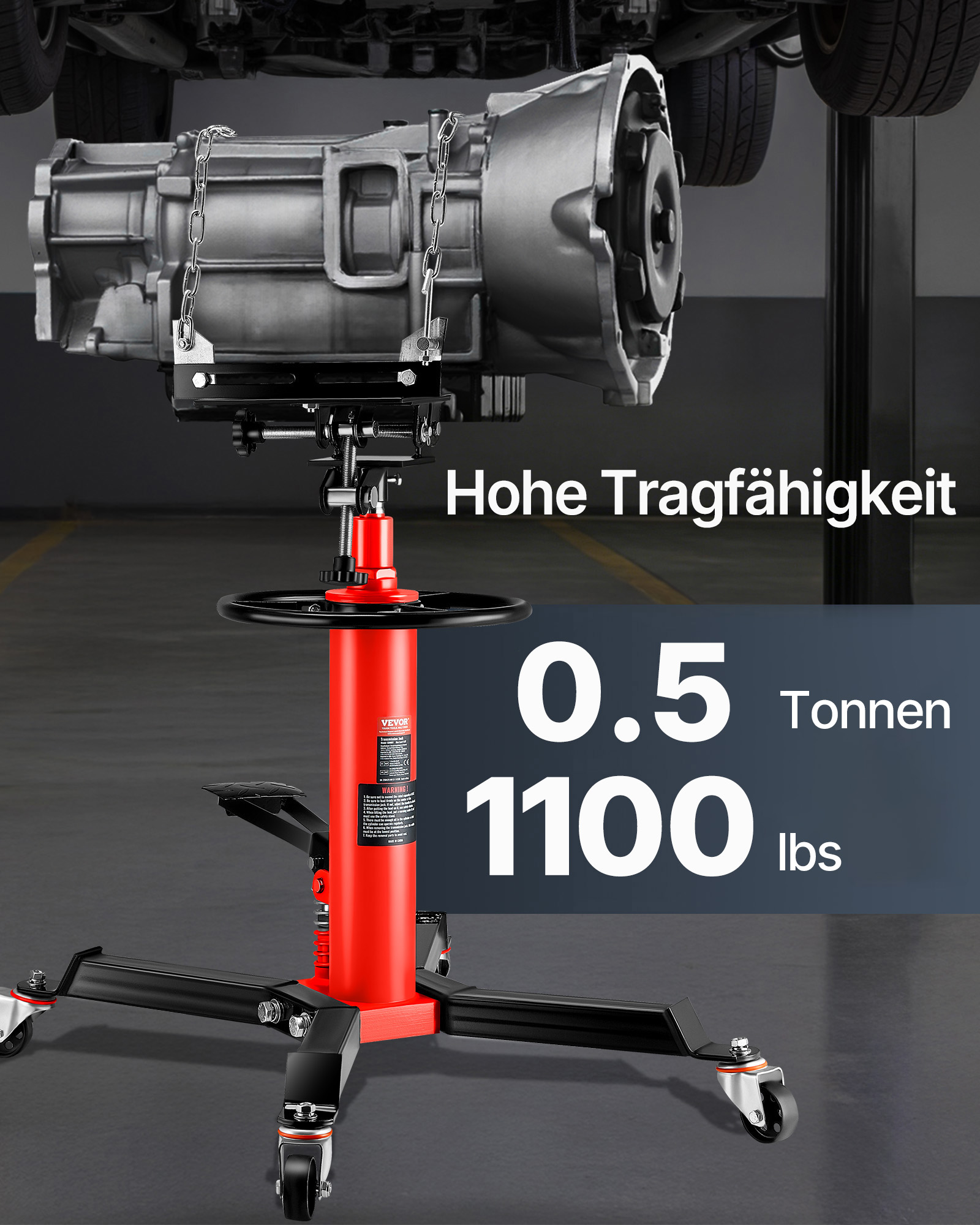 VEVOR Getriebeheber Motorheber 500 kg, Motorblock Getriebe Heber 85-170 cm Hubbereich, Faulenzer hydraulischer Wagenheber kfz heber Motorblock Heber Motorheber Autowerkstätten Autogetrieben, Orange