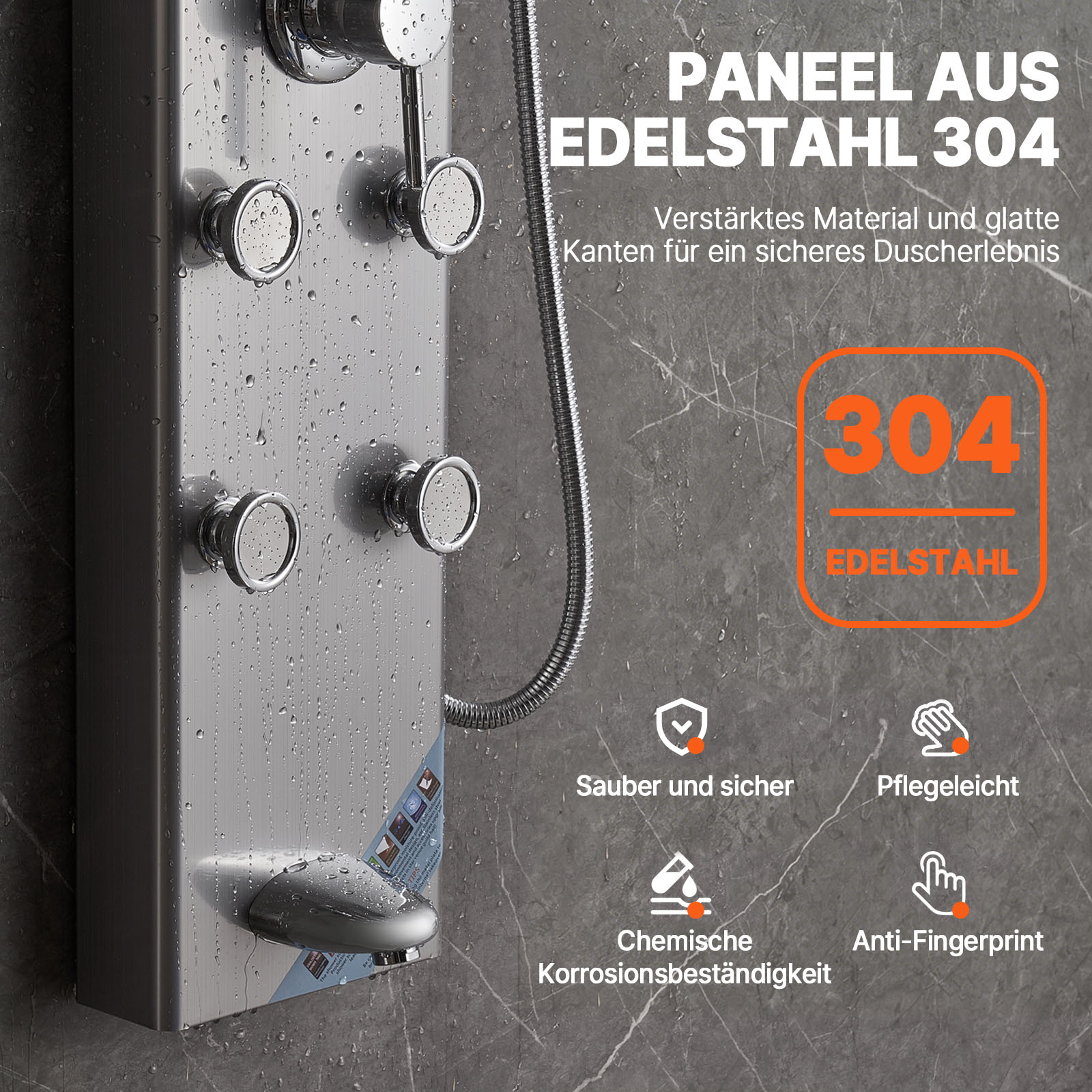 VEVOR Duschpaneelsystem, 5 Duschmodi, Duschpaneelturm mit Digitalanzeige, Regenfall, 8 Massagedüsen, Wannenauslauf, Handbrause mit 3 Einstellungen, 59-Zoll-Schlauch, Wandduschset aus Edelstahl