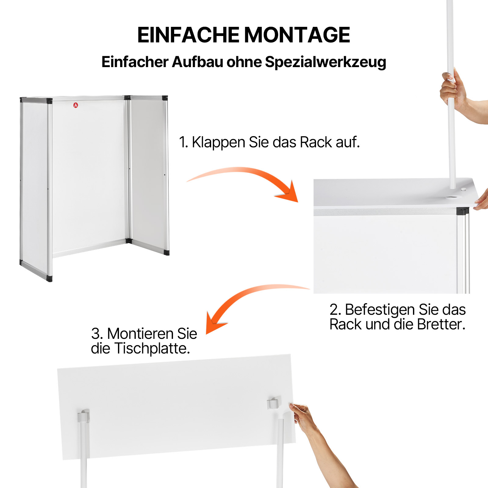 VEVOR Tragbare Messetheke Messetresen, 78,5 × 38 × 181,5 cm Messestand Ausstellungs-Thekenständer, Faltbarer Promotion-Einzelhandels-Bartisch, Rezeption Messestand mit Aufbewahrungsregal, Tragetasche