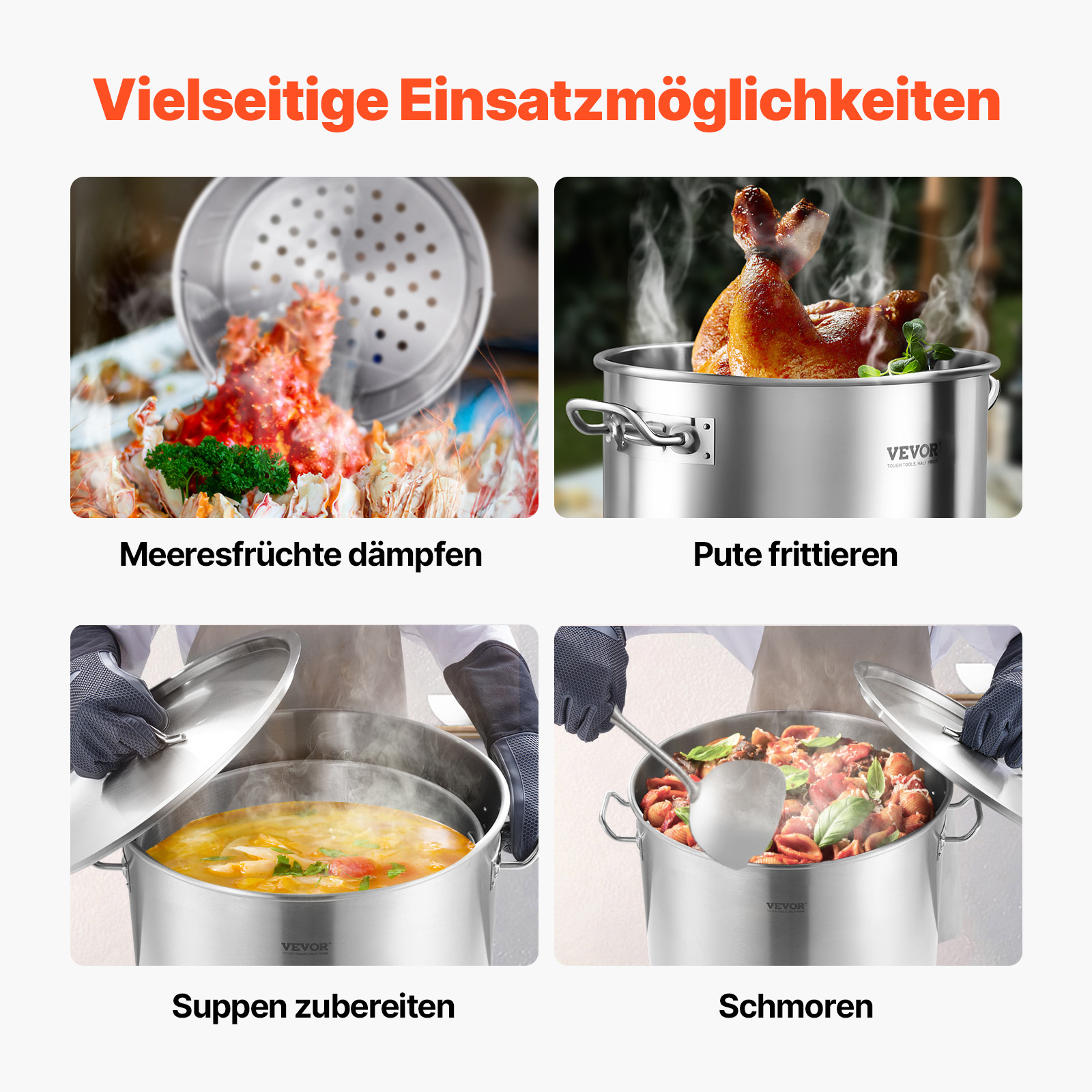 VEVOR Suppentopf Edelstahl, 79,5 L Kochtöpfe Großraumtopf, Kochgeschirr-Saucentopf mit Korb & Deckel & Griff, Suppentopf in Handelsqualität, Schleifbehandlung, zum Dämpfen Kochen oder Braten