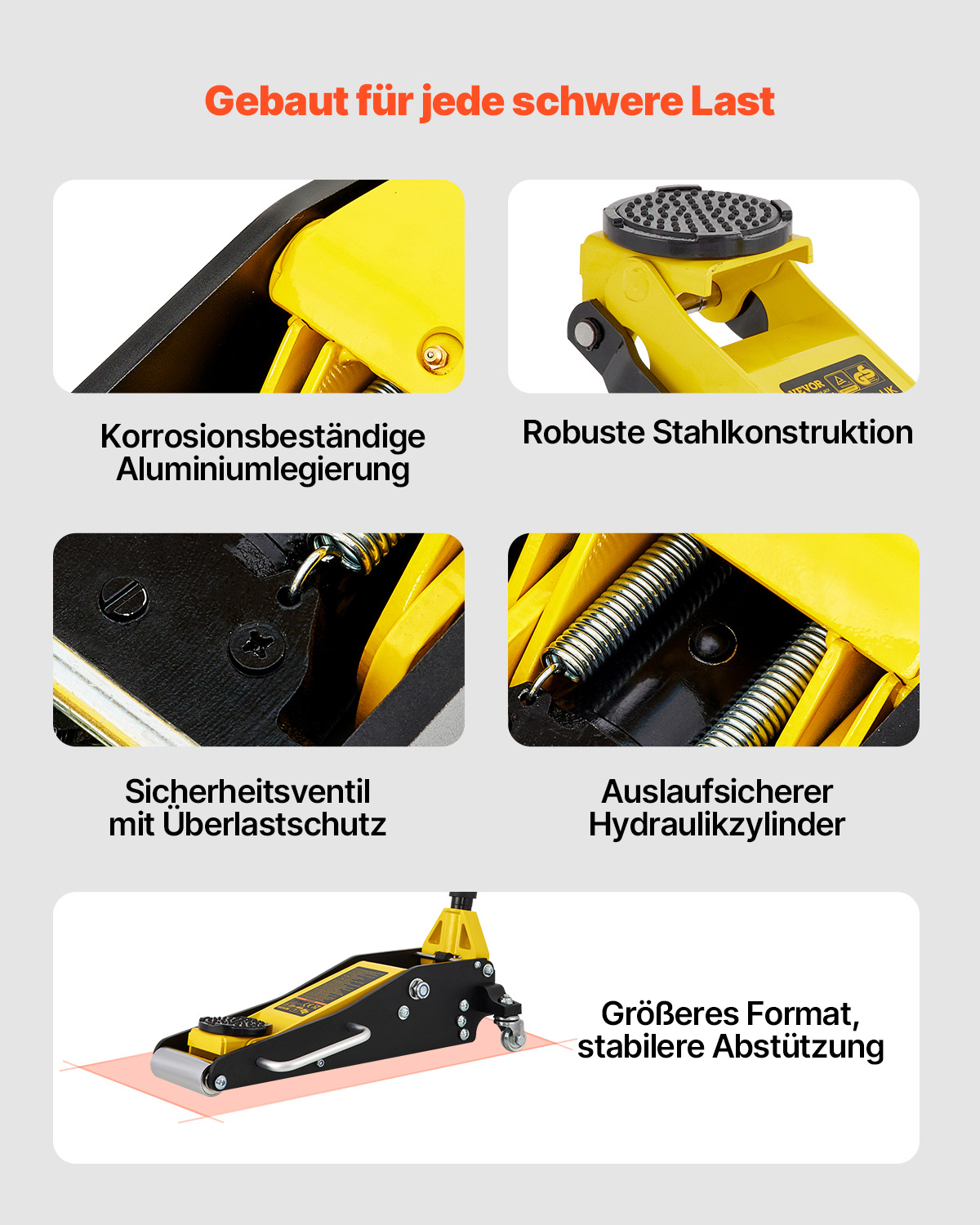 VEVOR Rangierwagenheber 1,5 t hydraulischer Wagenheber mit Doppelkolben-Schnellhubpumpe, 80-365 mm Autoheber aus Aluminium & Stahl, 99 mm Tablettdurchmesser Wagenheber für Geländewagen & Werkstatt