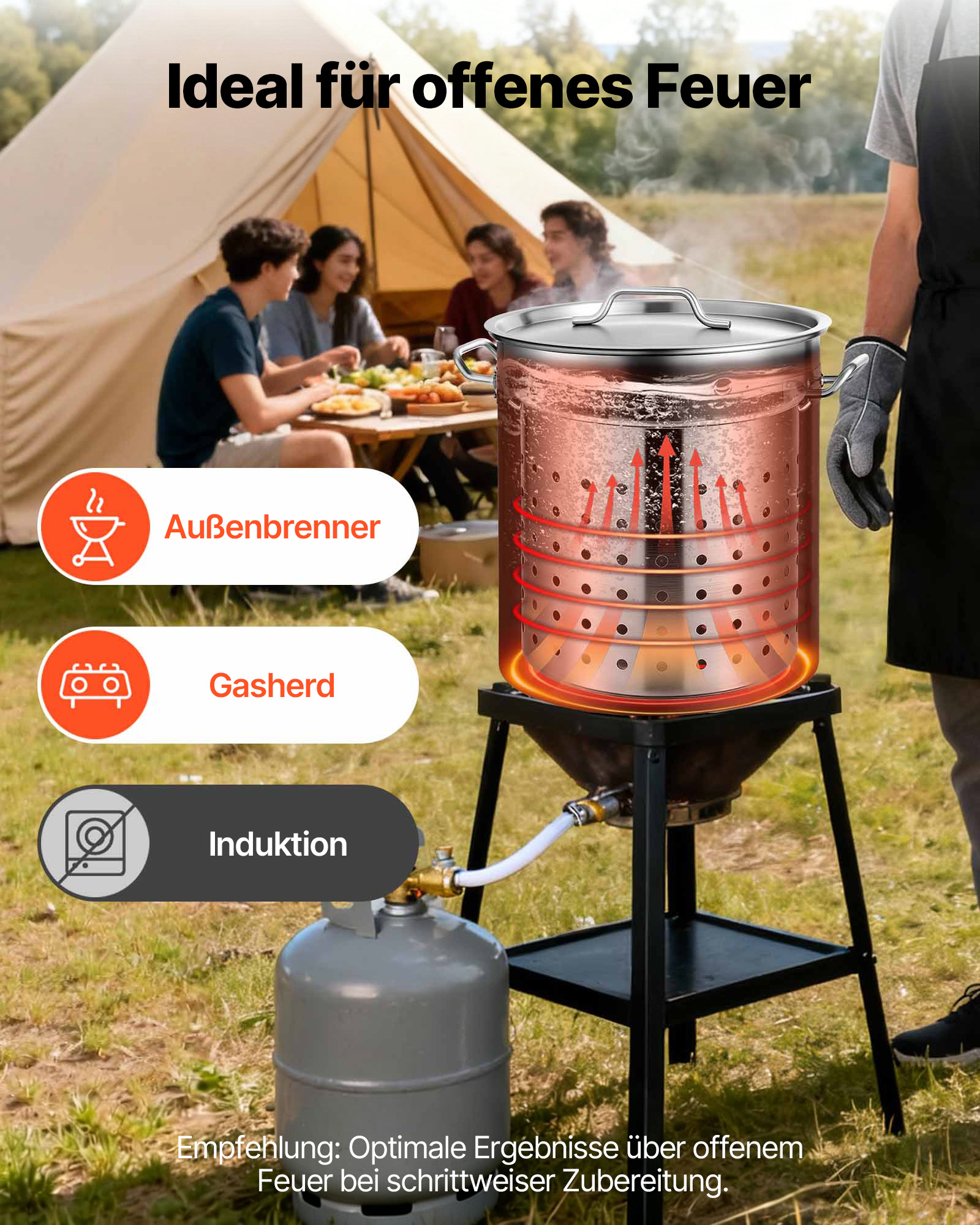 VEVOR Kochtopf 39,7 L Edelstahl, 350 x 410 mm Großvolumiger Suppentopf mit Sieb, als Spargeltopf Soßentopf Geeignet, Praktischer Küchentopf Große Zutaten