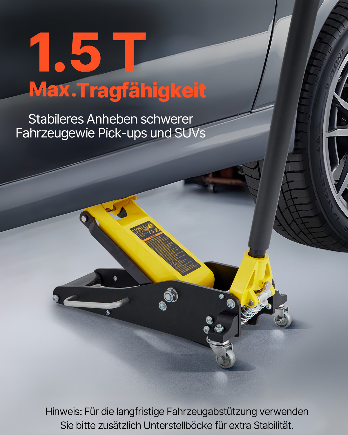 VEVOR Rangierwagenheber 1,5 t hydraulischer Wagenheber mit Doppelkolben-Schnellhubpumpe, 80-365 mm Autoheber aus Aluminium & Stahl, 99 mm Tablettdurchmesser Wagenheber für Geländewagen & Werkstatt