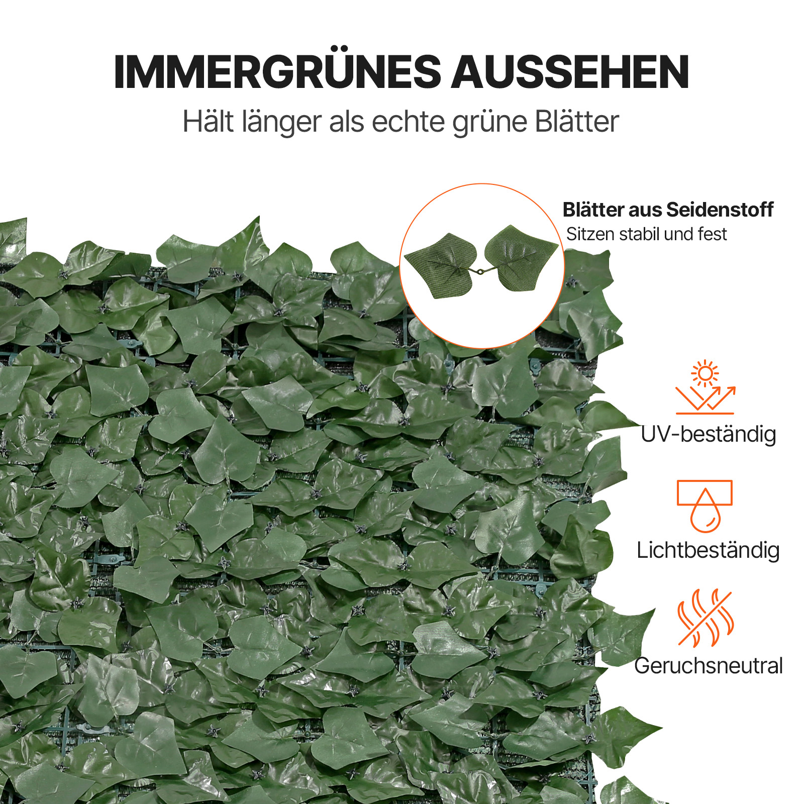 VEVOR Sichtschutzzaun aus Efeu, 2440 x 1830 mm, künstliche Pflanzenwand, Efeuzaun mit verstärkter Verbindung, künstliche Hecken mit Weinblättern als Dekoration für Garten, Hof, Balkon oder Terrasse