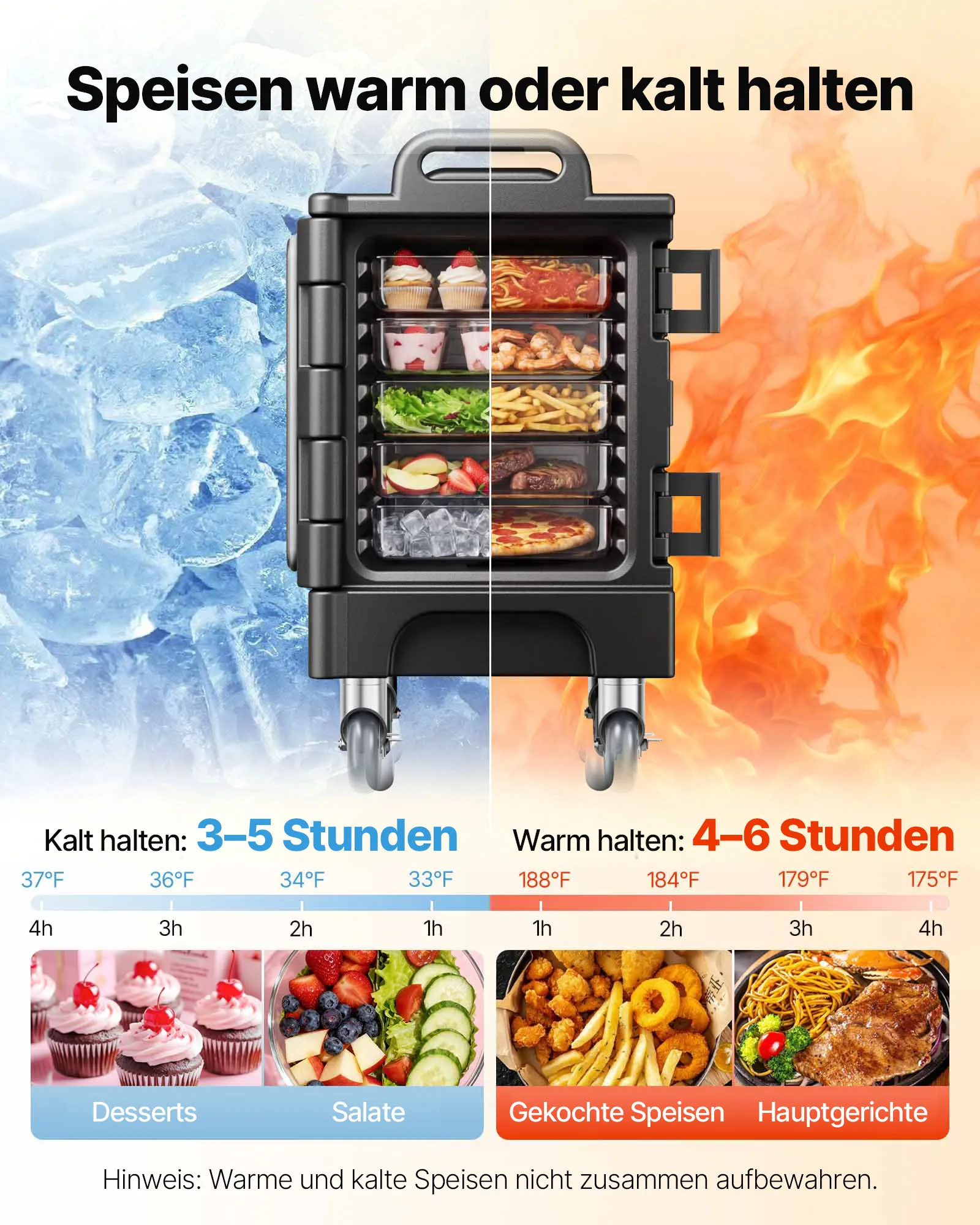VEVOR Isolierter Speisenbehälterträger Warmhaltebox für Gastronomie 75 L, Speisenbehälter mit Doppelschnallen & Griffen, Speisenbehälterträger Lebensmitteltransportbox für Restaurant Schwarz (ohne Tablett)