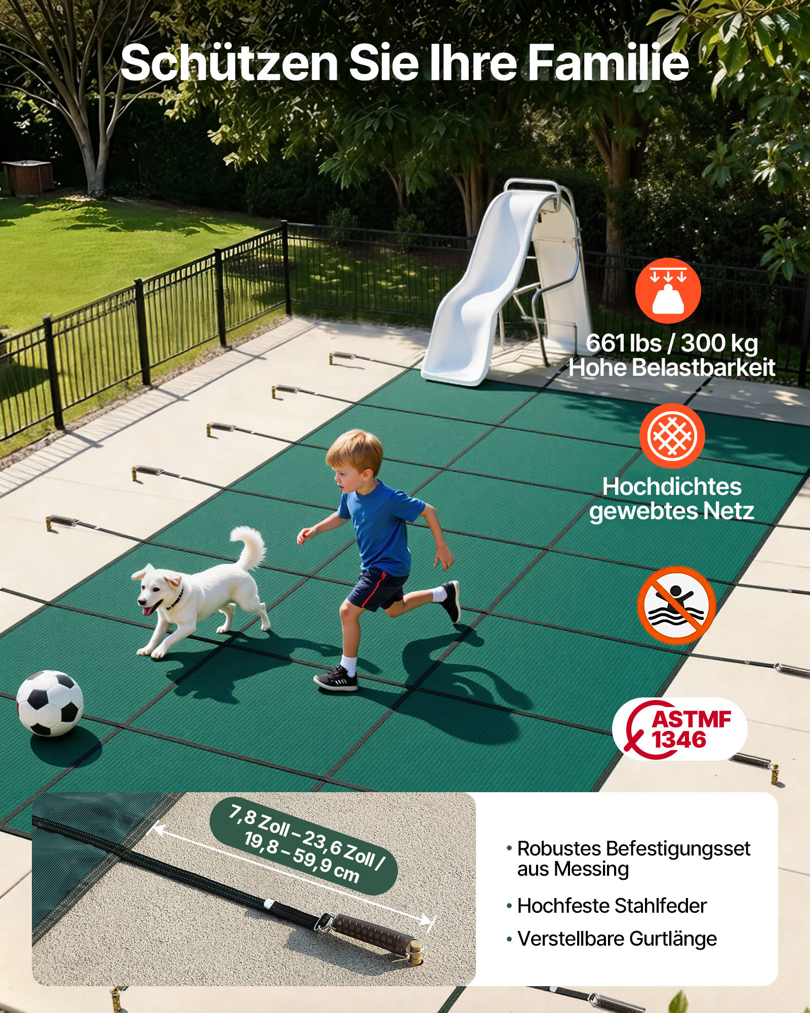 VEVOR Pool Abdeckplane, Passend für Rechteckige, Eingelassene Pools (4,9 x 9,8 m), Sicherheitsabdeckung mit Ablauflöchern, Blickdichte Netzabdeckung für Schwimmbecken, Winterabdeckplane, Grün