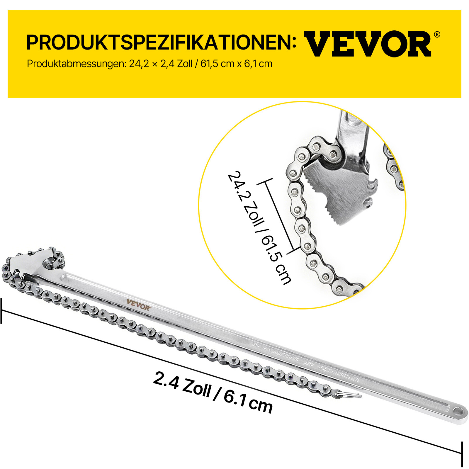 VEVOR 61 cm Rohrkettenschlüssel Heavy Duty 17 cm Kettenschlüssel