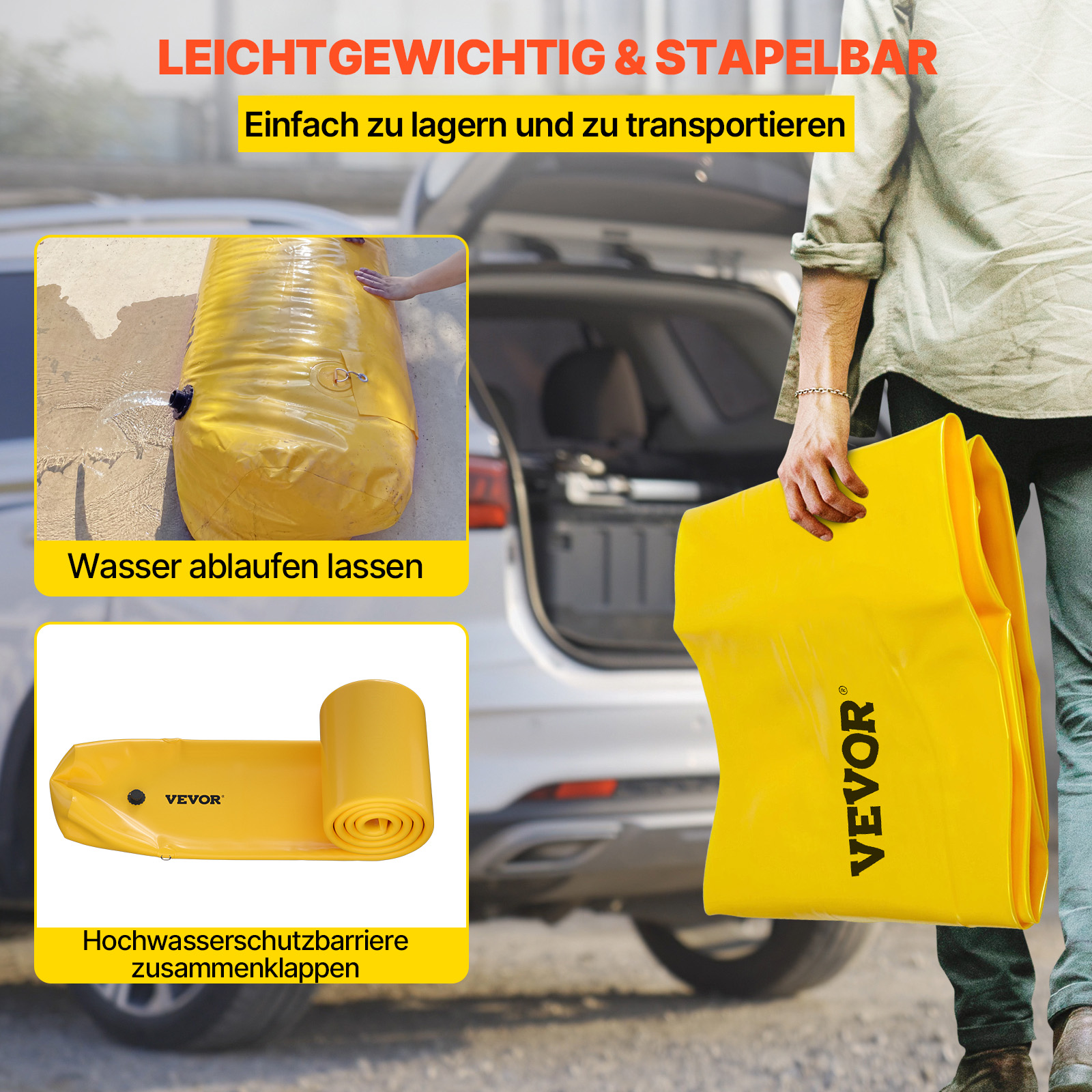 VEVOR Hochwasserbarriere 290 L Hochwasserschutz, 300 kg Silosandsäcke, 7,32 m x 25,4 cm x 15,3 cm Schutz vor Überschwemmung & Abdichtung, PVC Material Wassersperre, Krisenvorsorge & Wiederverwendbar