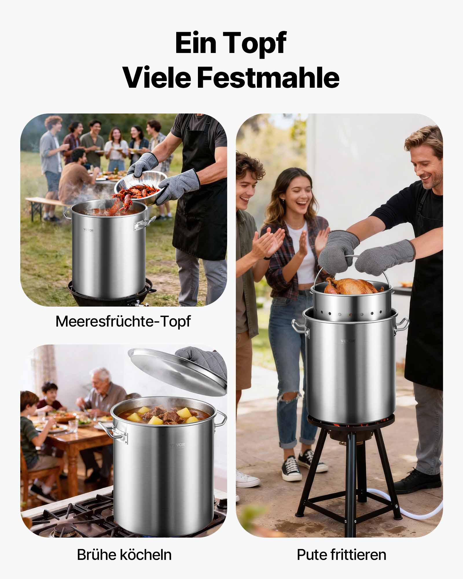 VEVOR Kochtopf 39,7 L Edelstahl, 350 x 410 mm Großvolumiger Suppentopf mit Sieb, als Spargeltopf Soßentopf Geeignet, Praktischer Küchentopf Große Zutaten