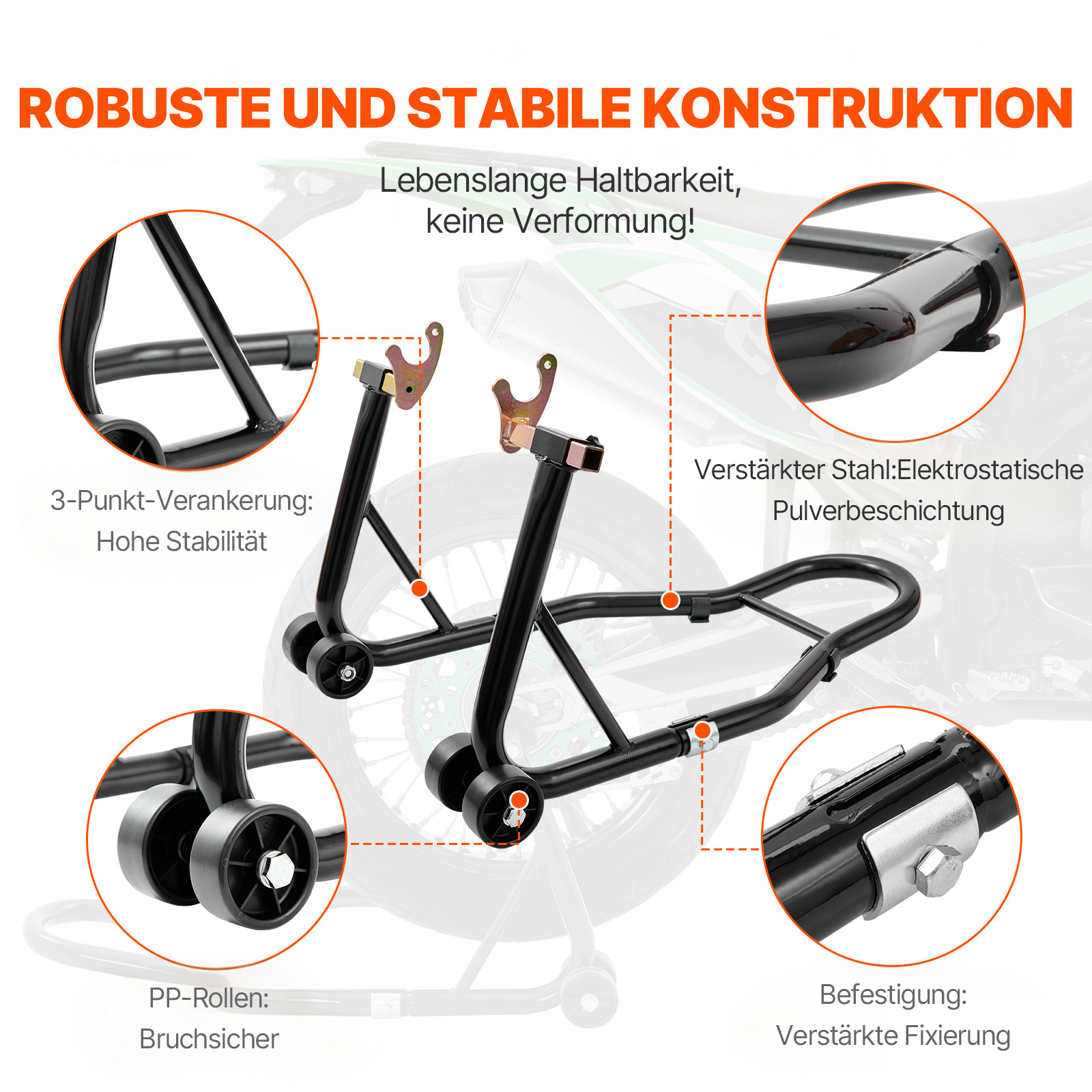 VEVOR Motorrad Ständer Set Montageständer 0,39 t Belastbar, U-Type + L-Type, 225–350 mm / 230–330 mm Hinten Montageständer Motorrad Heber Montagelift Montageheber, mit vier Laufrollen Montageständer
