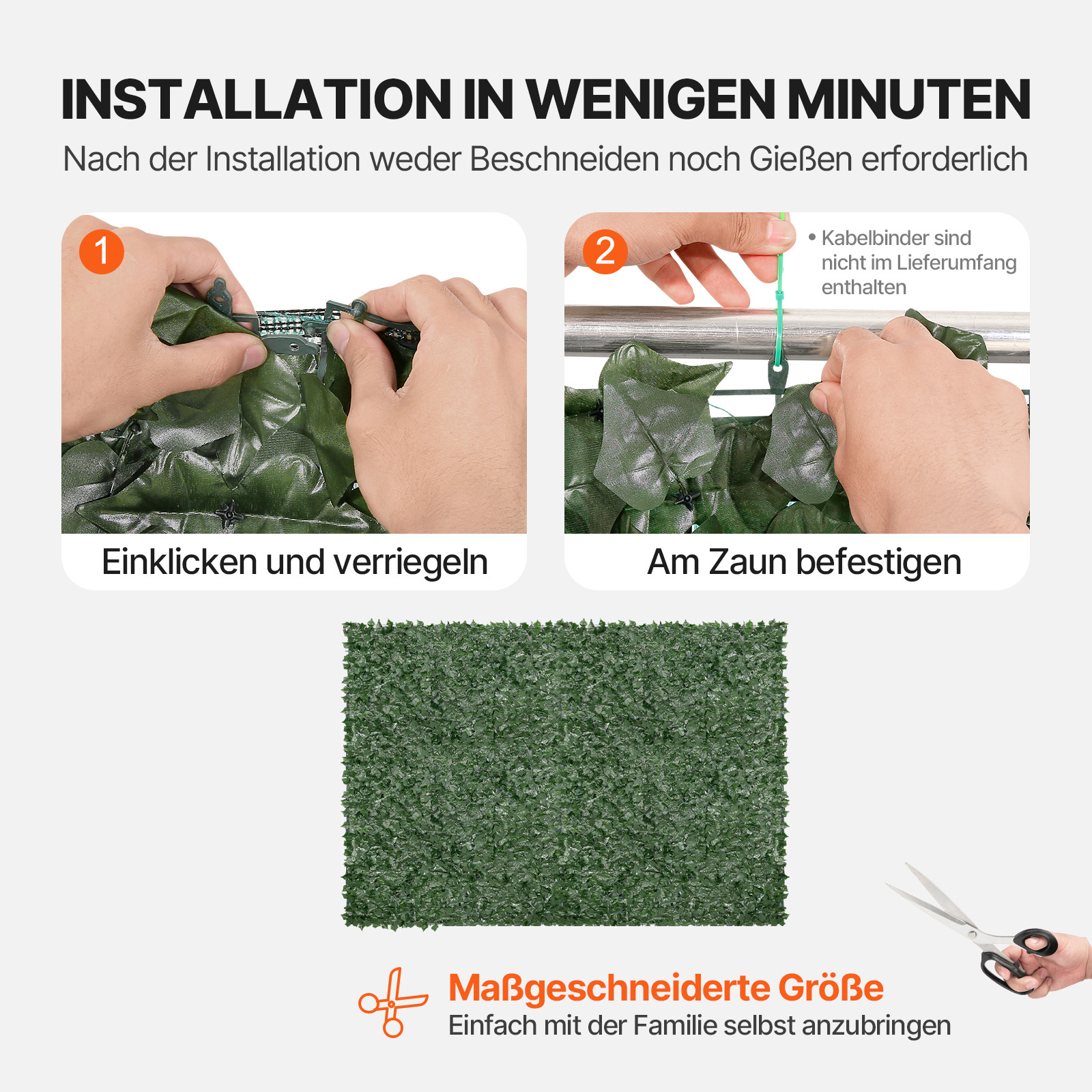 VEVOR Sichtschutzzaun aus Efeu, 2440 x 1830 mm, künstliche Pflanzenwand, Efeuzaun mit verstärkter Verbindung, künstliche Hecken mit Weinblättern als Dekoration für Garten, Hof, Balkon oder Terrasse