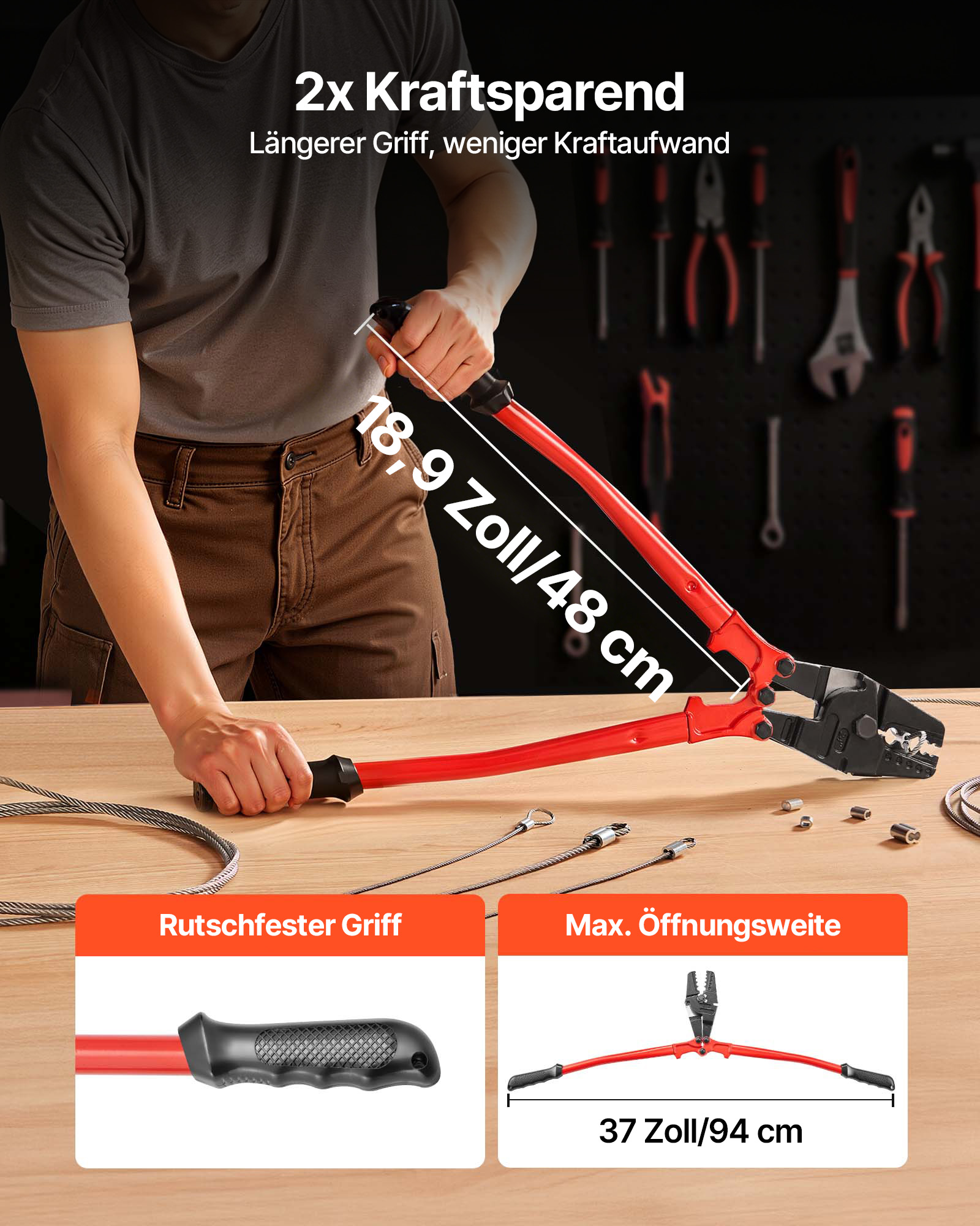 VEVOR Crimp-Werkzeug 60,96 cm Crimpzange Crimpzange 1/16 3/32 1/8 5/32 3/16 Zoll 2 in 1 Werkzeug Crimphand Kabelschuhe Quetschzange aus Legierter
