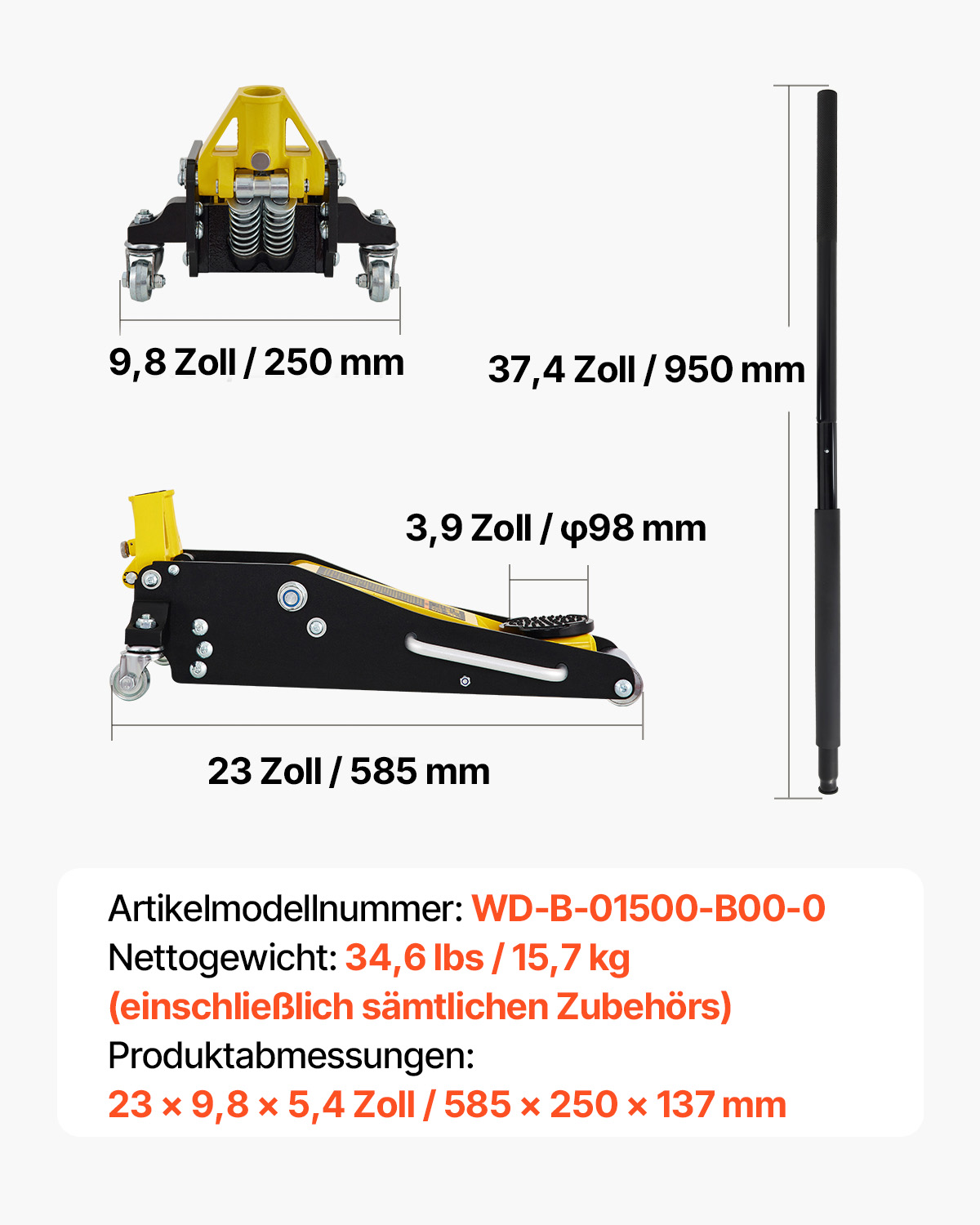 VEVOR Rangierwagenheber 1,5 t hydraulischer Wagenheber mit Doppelkolben-Schnellhubpumpe, 80-365 mm Autoheber aus Aluminium & Stahl, 99 mm Tablettdurchmesser Wagenheber für Geländewagen & Werkstatt