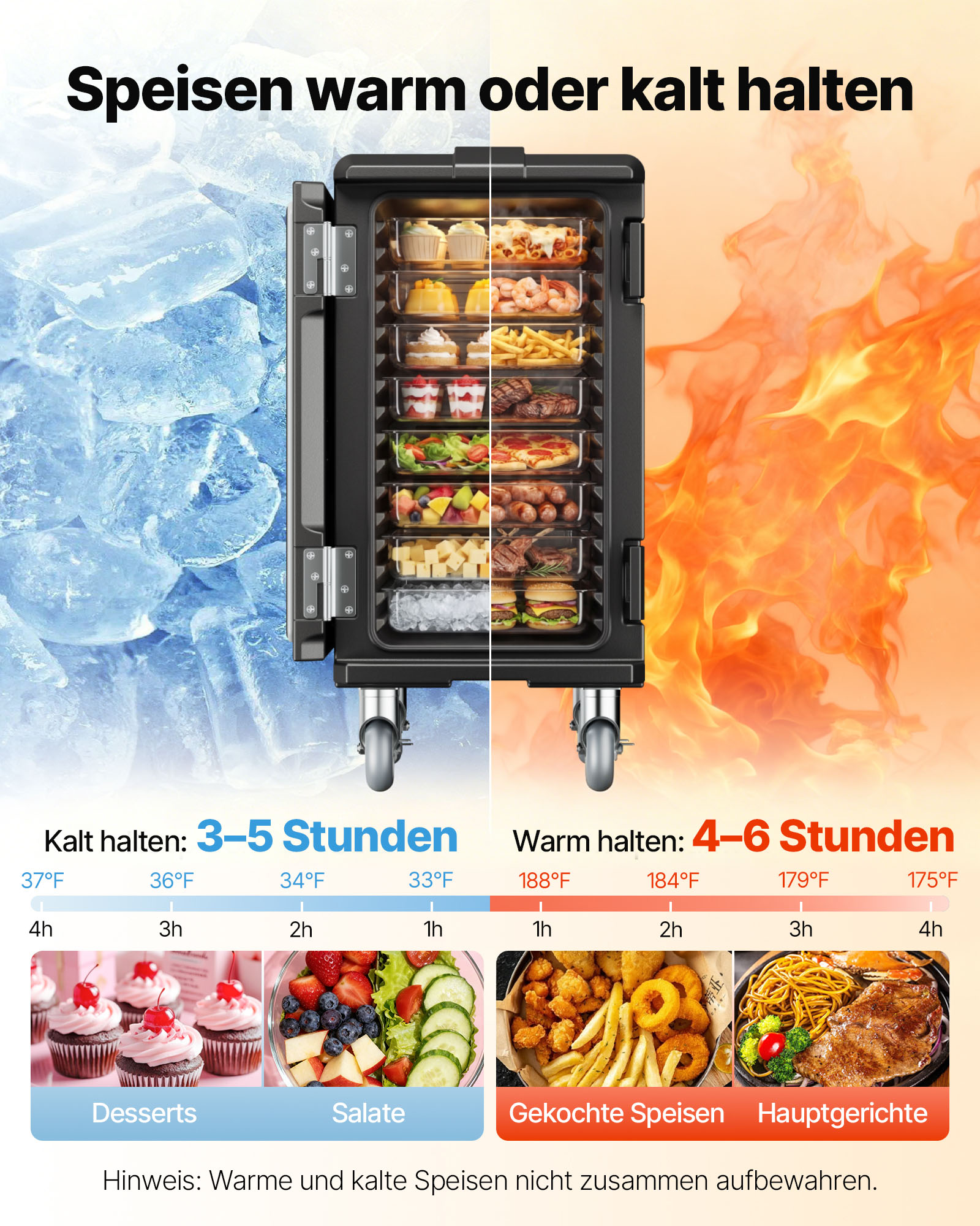 VEVOR Isolierter Lebensmittelbehälter-Träger, Frontlader, Catering-Box mit Rädern, 103 L, Schwarz