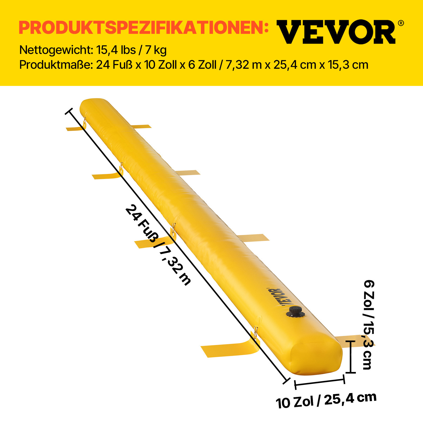 VEVOR Hochwasserbarriere 290 L Hochwasserschutz, 300 kg Silosandsäcke, 7,32 m x 25,4 cm x 15,3 cm Schutz vor Überschwemmung & Abdichtung, PVC Material Wassersperre, Krisenvorsorge & Wiederverwendbar