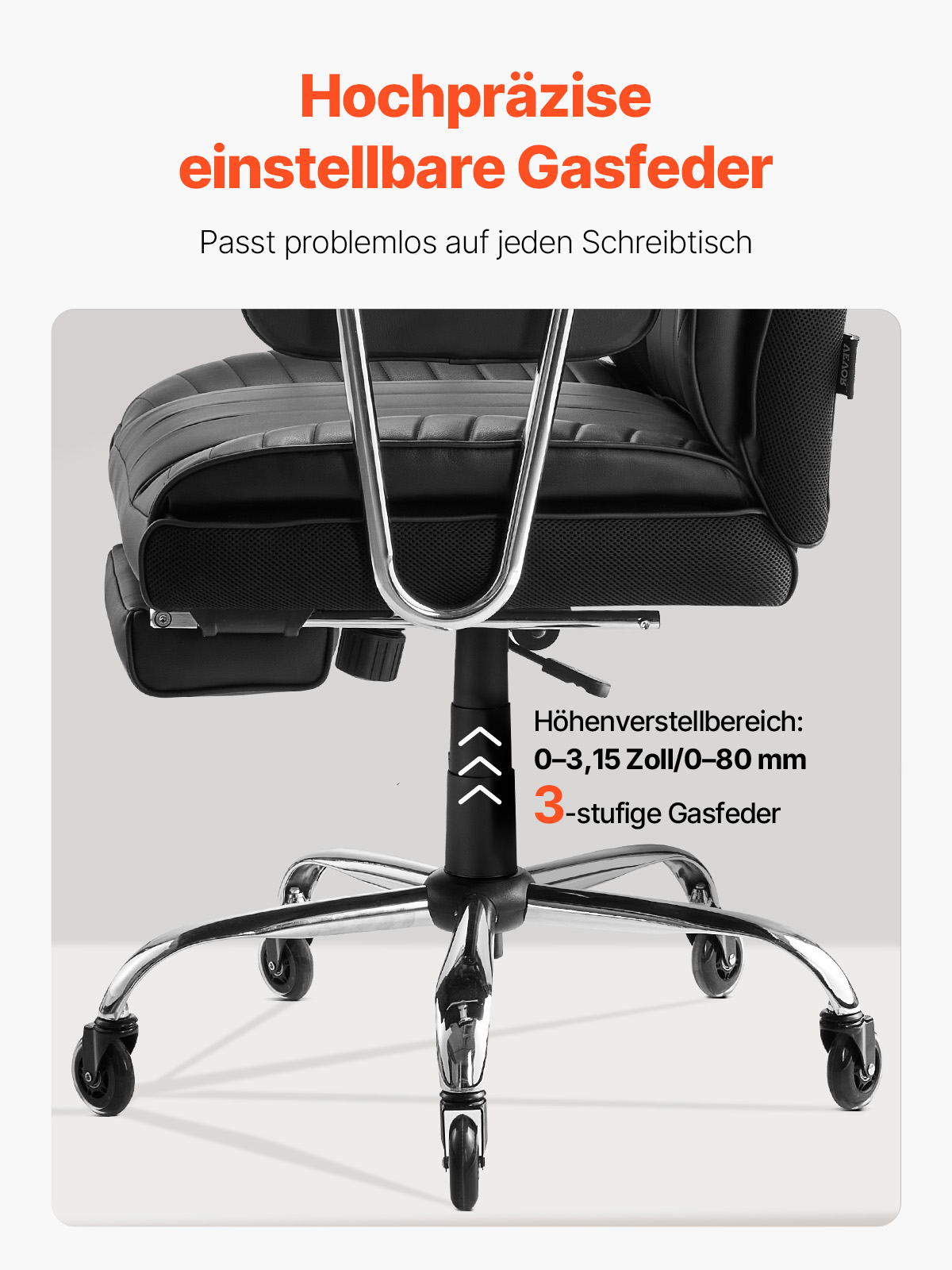 VEVOR Chefsessel Bürostuhl Drehstuhl mit hoher Rückenlehne & abnehmbaren Armlehnen, ergonomischer Schreibtischstuhl mit hochelastischem Schaumstoffkissen für Arbeit Arbeitszimmer Spielen Schwarz