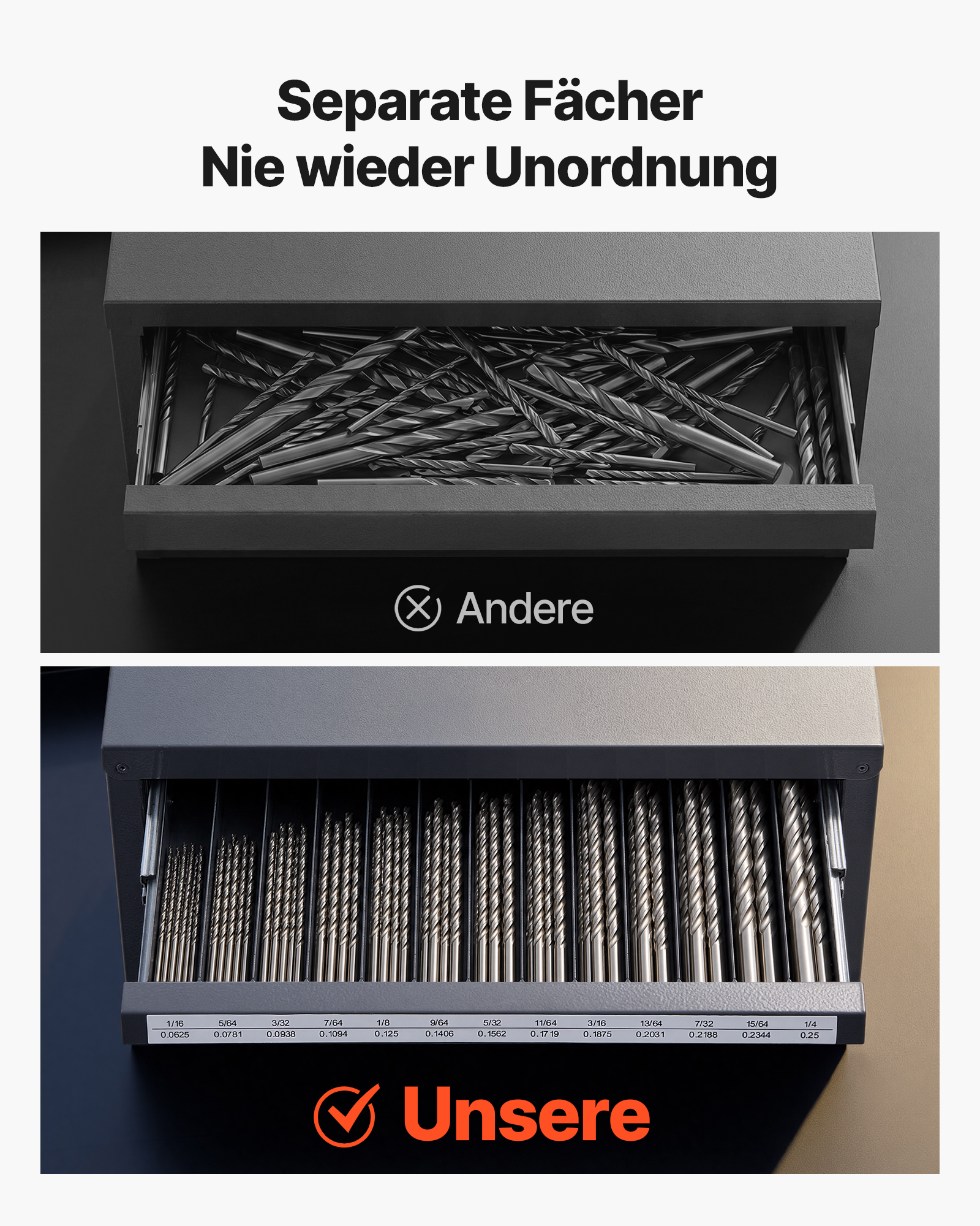 VEVOR Bohrer-Spender-Schrank, Bohrer-Organizer-Schrank mit drei Schubladen, Stahl-Bohrer-Spender-Organizer-Schrank mit Etiketten, Stapelbarer Bohrer-Spender für Aufbewahrung