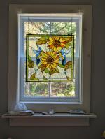 Powder room privacy stained glass panel. 5